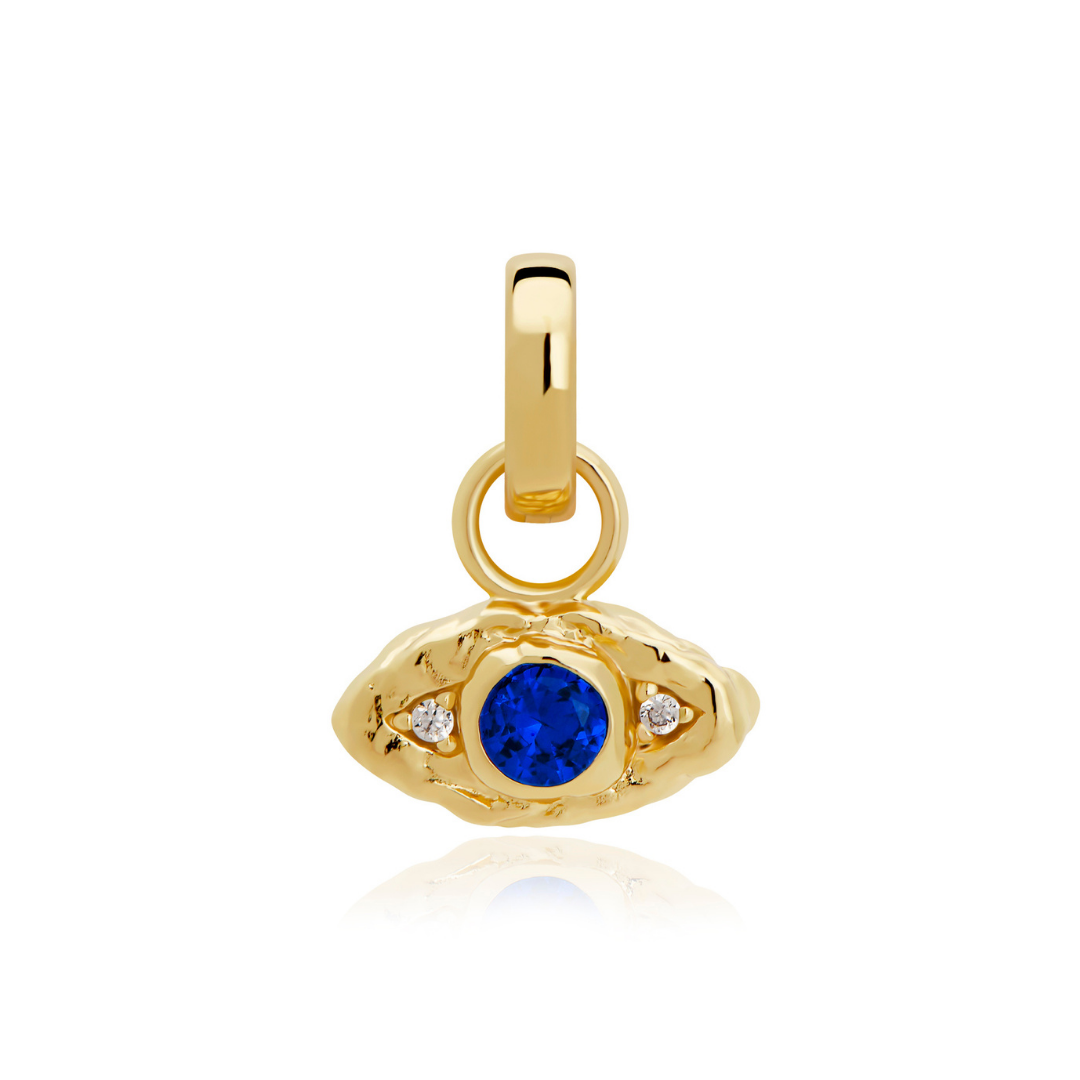 Gold evil eye charm for womens jewellery and meaningful charm jewellery in 18k gold plating by Rani and Co