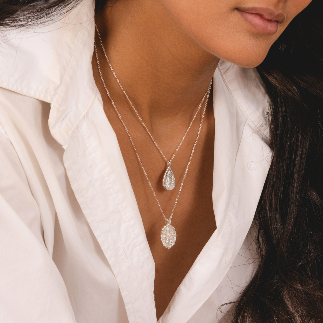 Hindu goddess Lakshmi pendant on silver chain by Rani and Co womens jewellery