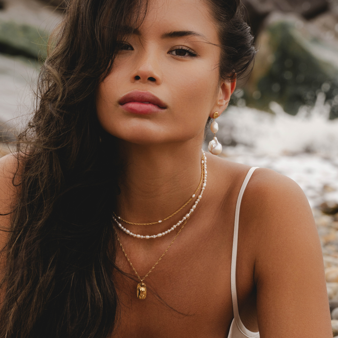 Classic pearl necklace with layered design and hypoallergenic finish by Rani and Co