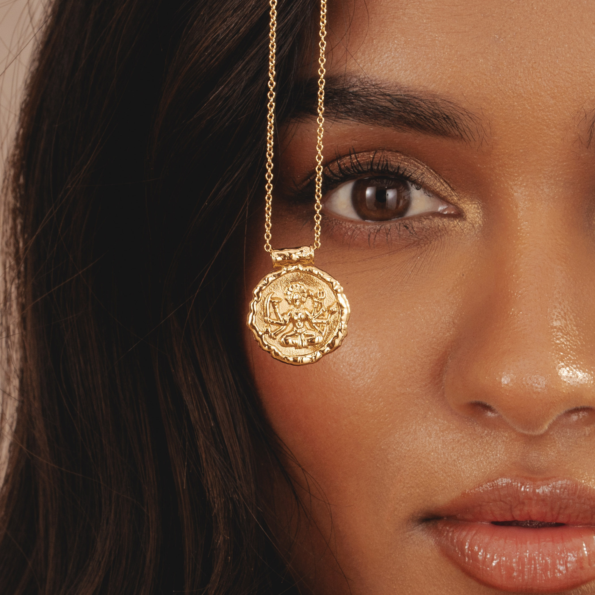 Rani & Co.'s sustainable hammered gold necklace, drawing inspiration from the Indian Hindu goddess Durga, embodies strength and elegance in women's jewellery