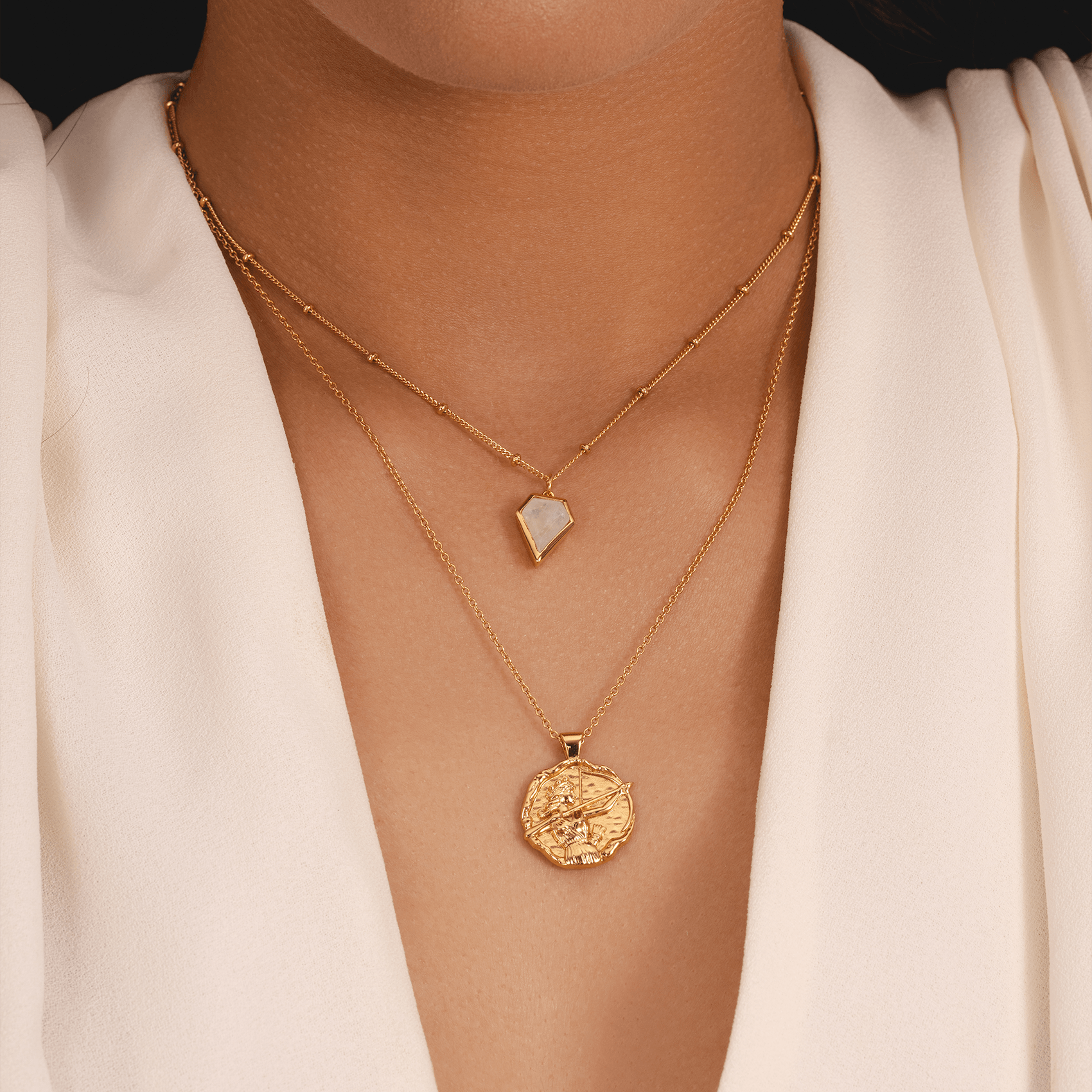Goddess Artemis gold necklace, 18k gold plated pendant with archer detail, Greek mythology jewelry for women