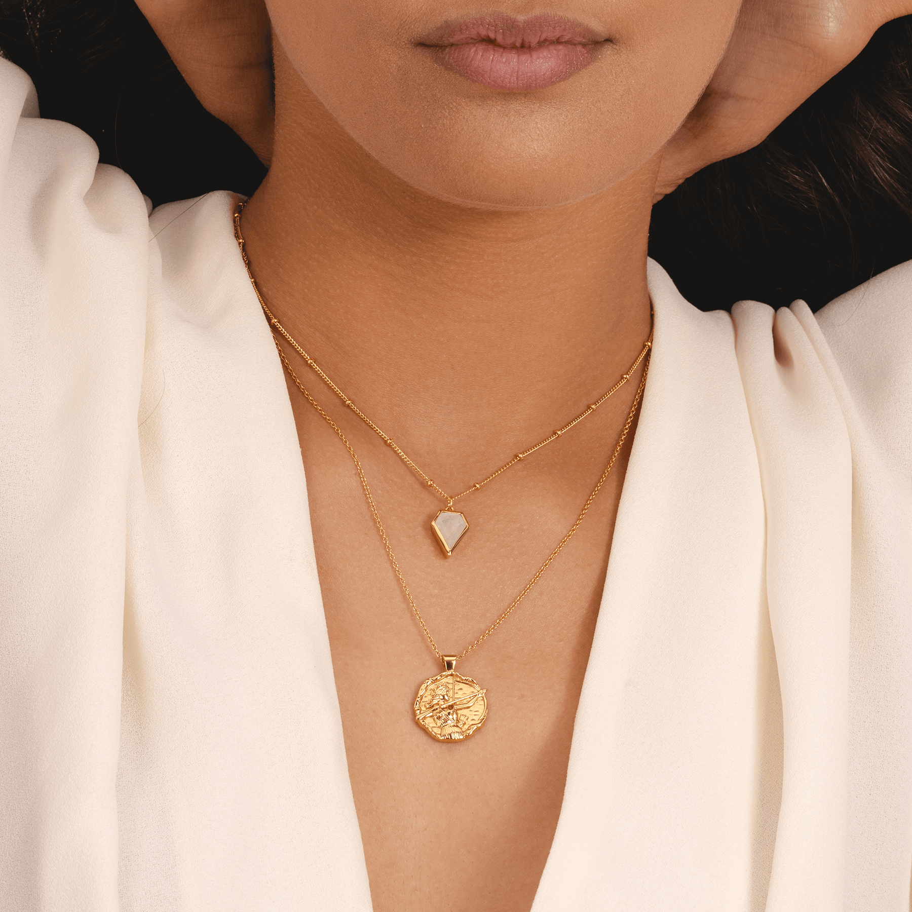 Gold Artemis necklace 18k plated, Greek mythology goddess pendant with archer design, statement jewellery for women