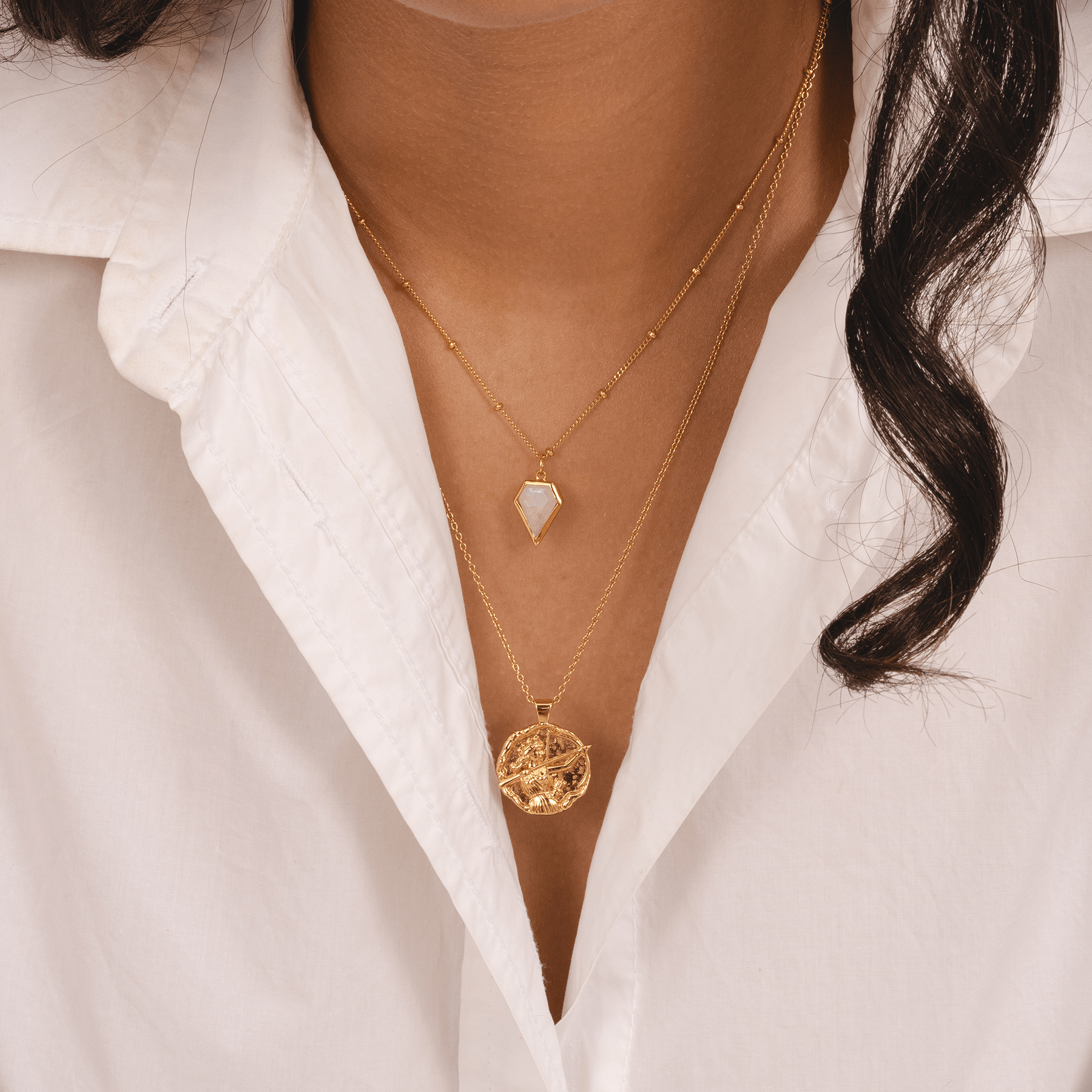 18k gold plated Artemis pendant necklace, Greek goddess of the hunt, bow and arrow charm, luxury gold jewellery