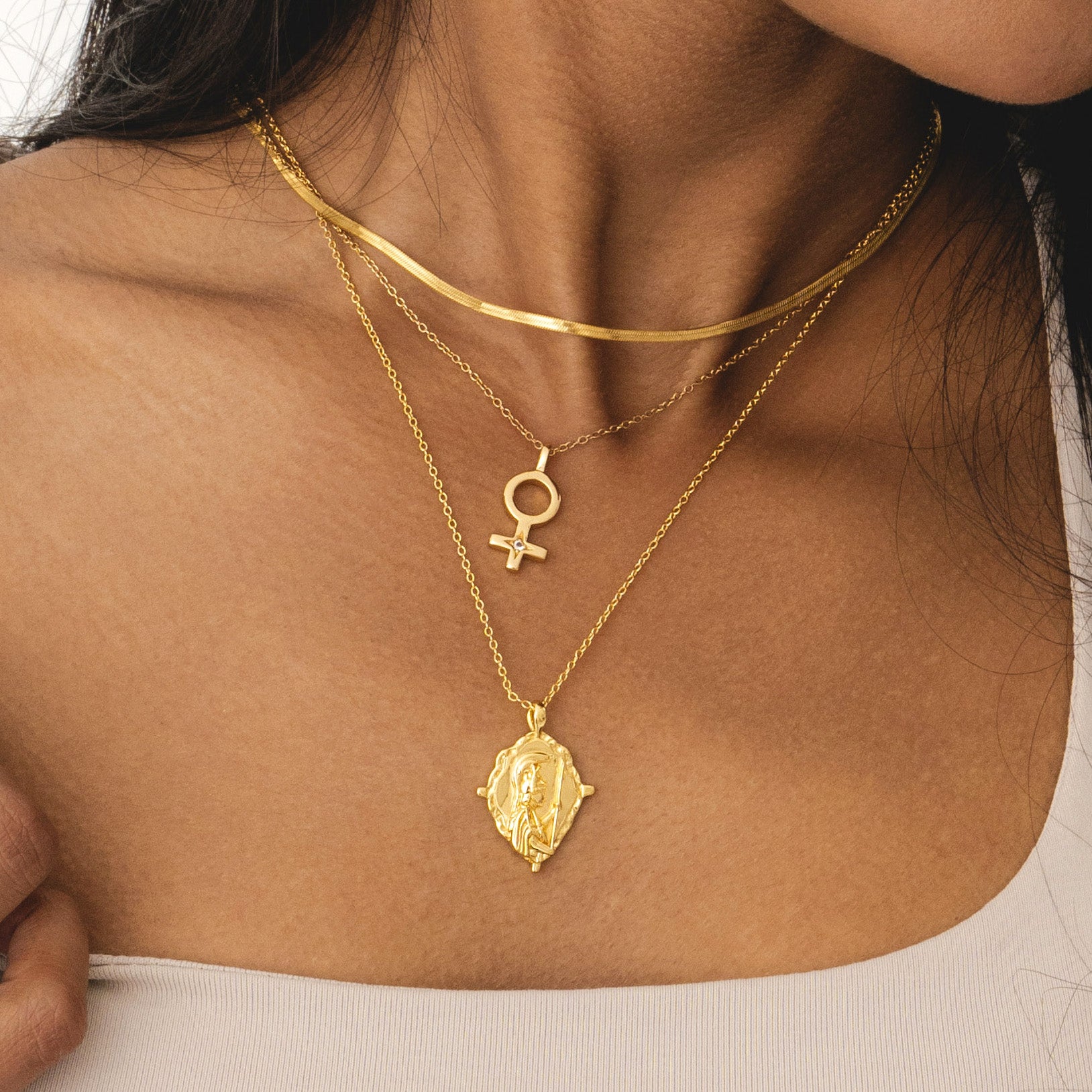 18k plated necklace with Athena pendant a powerful piece of gold jewellery by Rani and Co