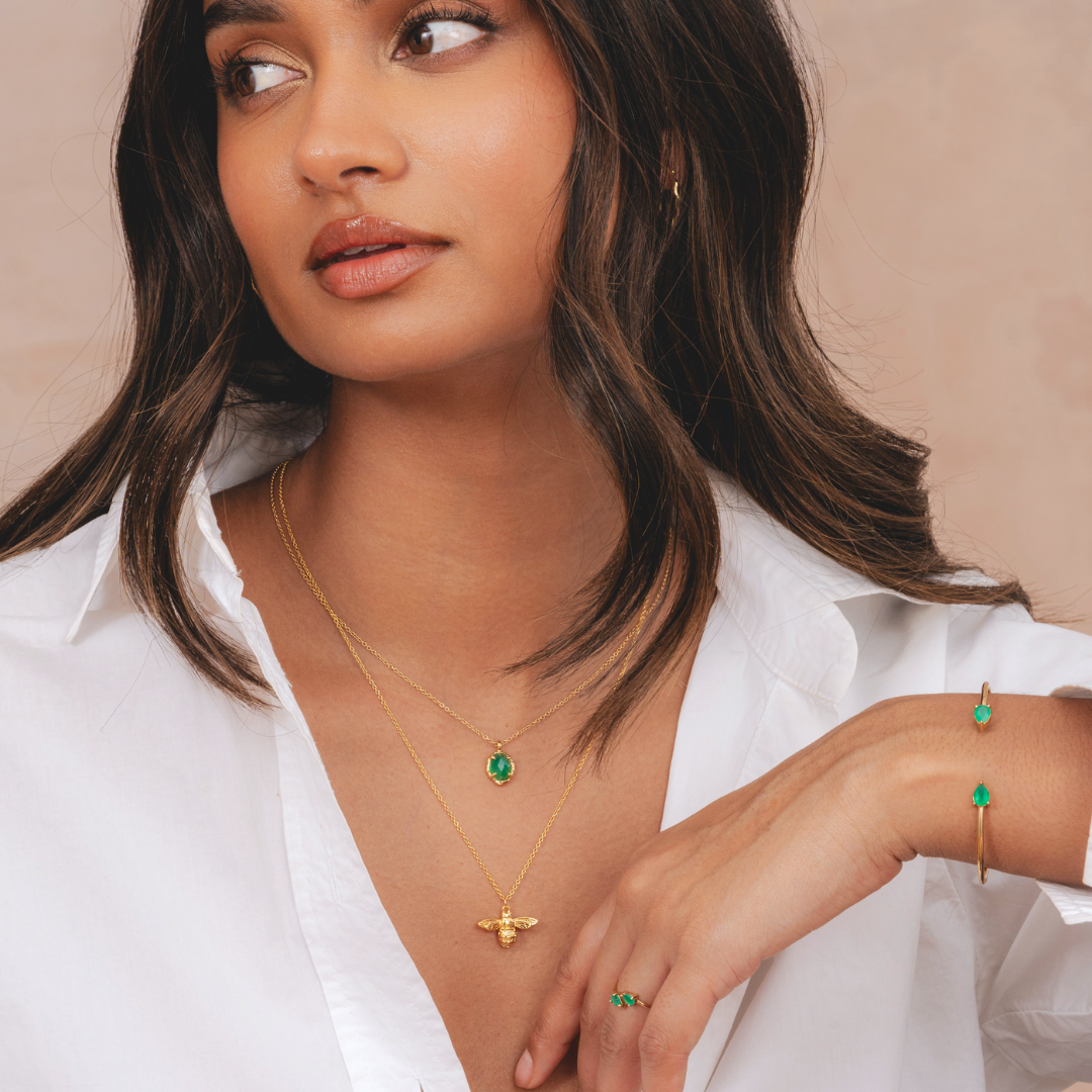 Gemstone green onyx necklace gold for women by Rani and Co crafted in fine gold jewellery