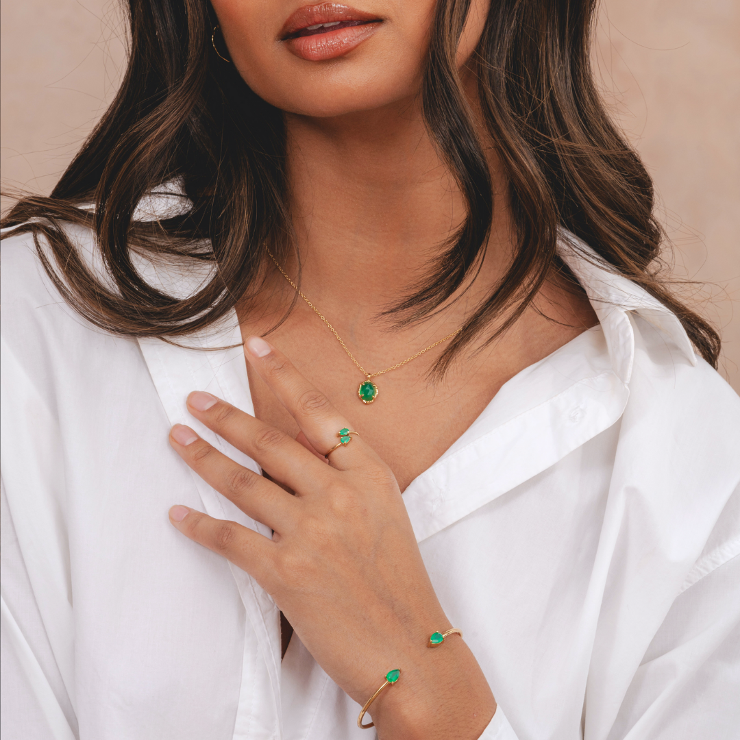 Gemstone green onyx necklace gold for women by Rani and Co crafted in fine gold jewellery