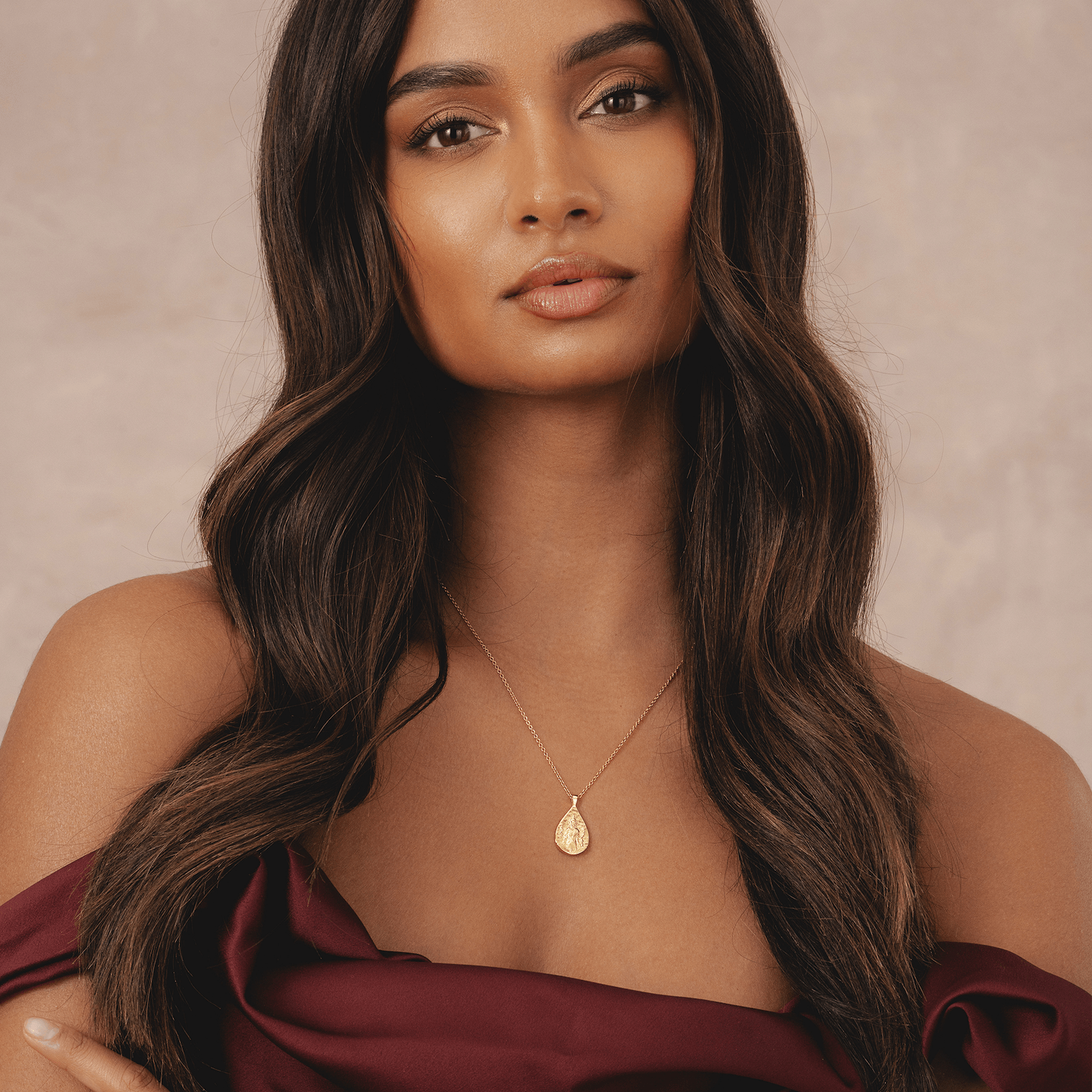 Goddess Lakshmi 18K gold plated teardrop necklace, hammered coin pendant, Hindu goddess jewellery gift
