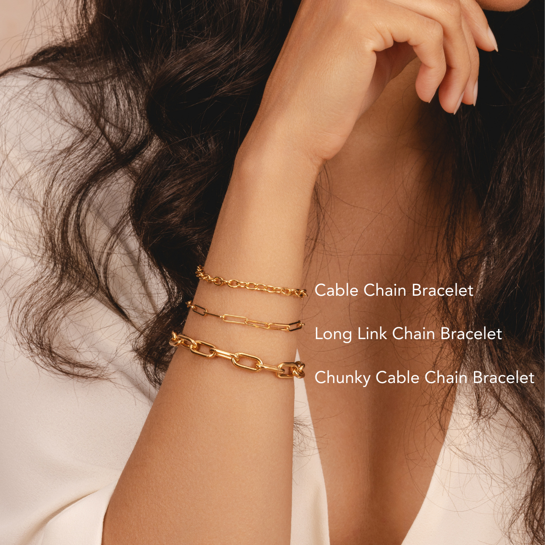 Elegant gold chain bracelet with a modern link design designed for charm bracelet by Rani and Co womens jewellery