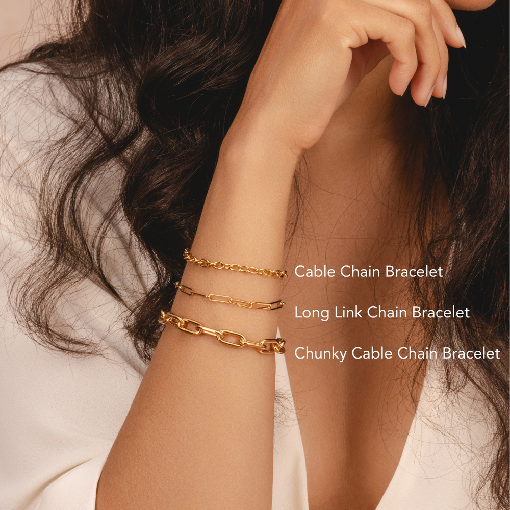 Elegant gold chain bracelet with a modern link design designed for charm bracelet by Rani and Co womens jewellery