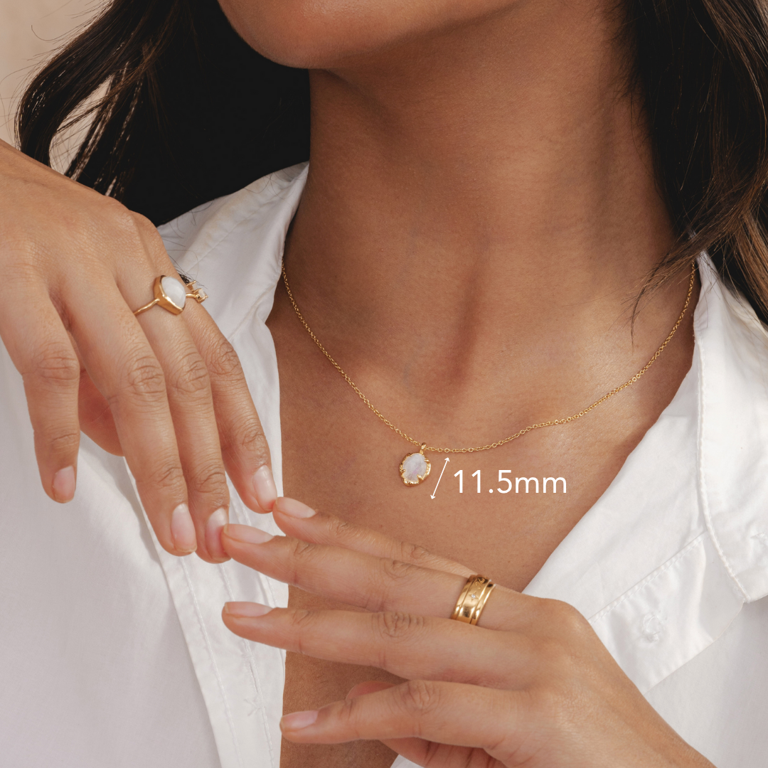 Gold necklace for women featuring a radiant moonstone pendant in 18k plated finish by Rani and Co