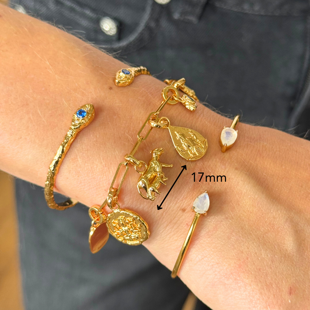 Elegant gold chain bracelet with a modern link design designed for charm bracelet by Rani and Co womens jewellery