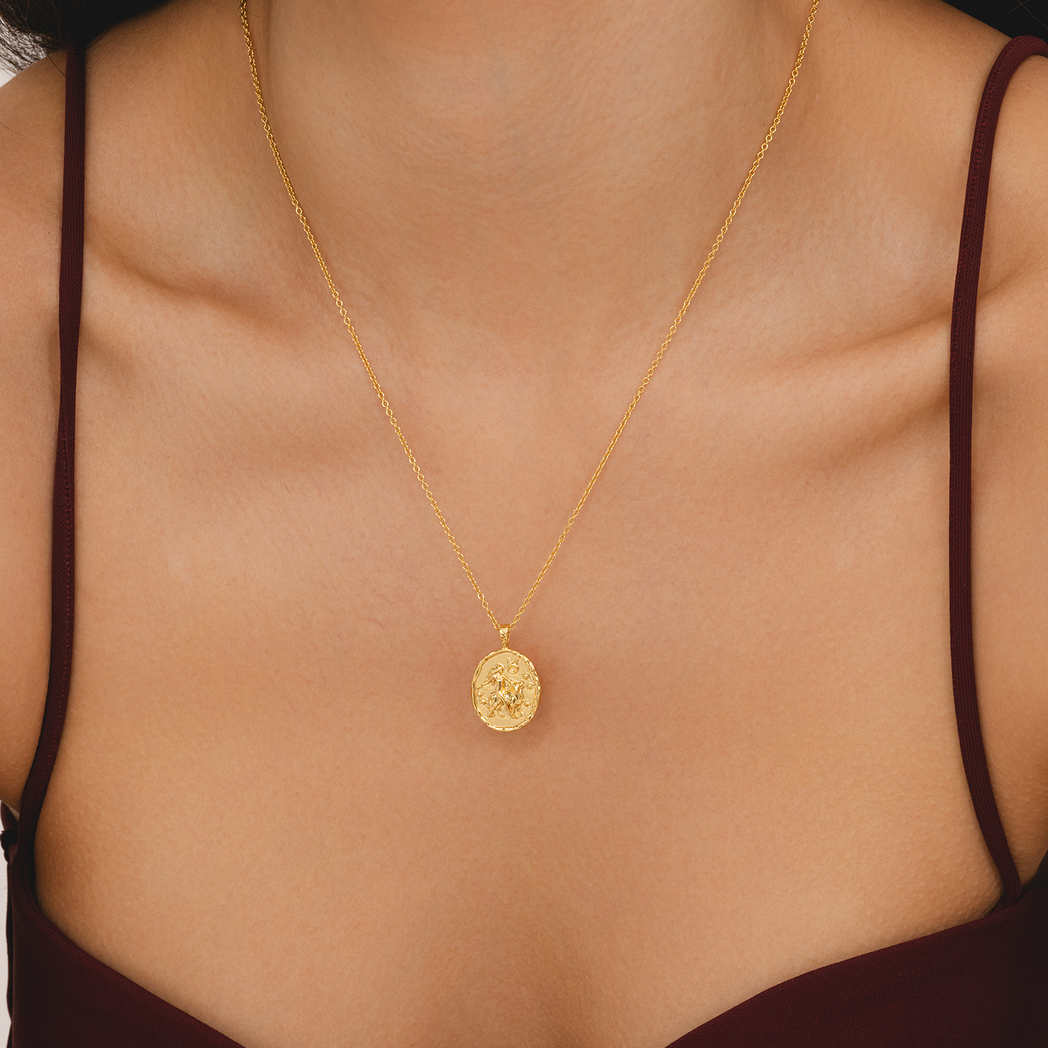 Rani & Co. gold plated Taurus coin pendant on cable chain, zodiac star sign necklace