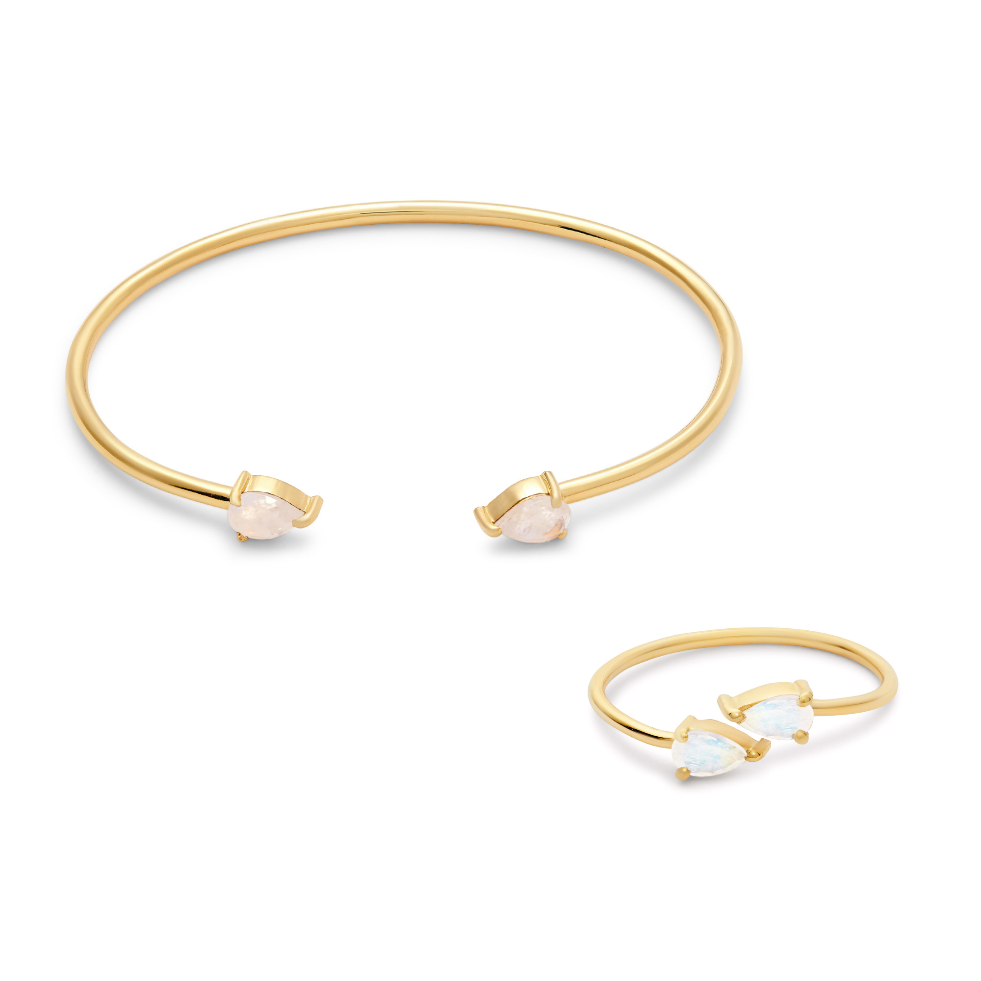 Moonstone Cuff Bracelet & Ring Set
