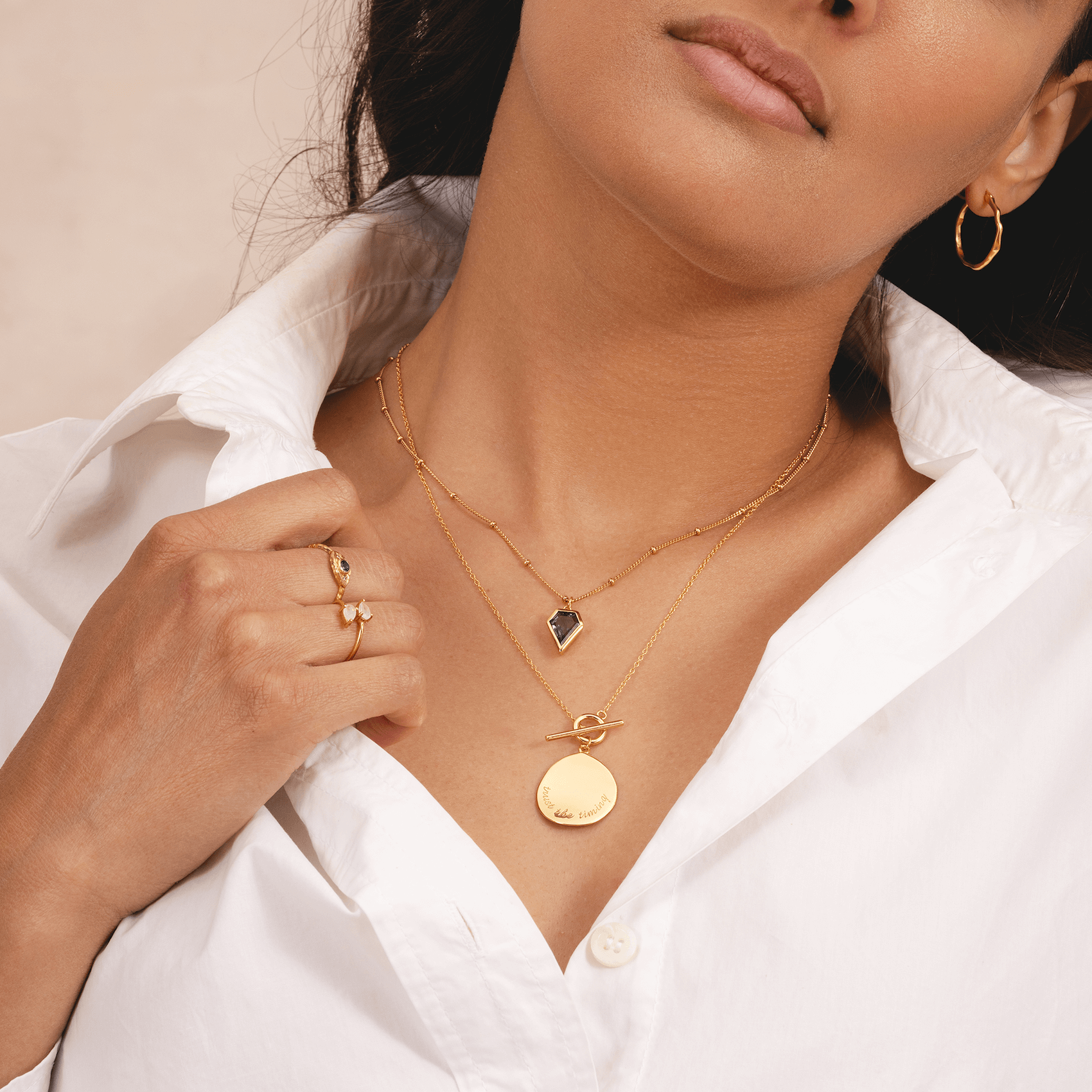 18k gold plated necklace featuring natural amethyst pendant by Rani and Co womens jewellery