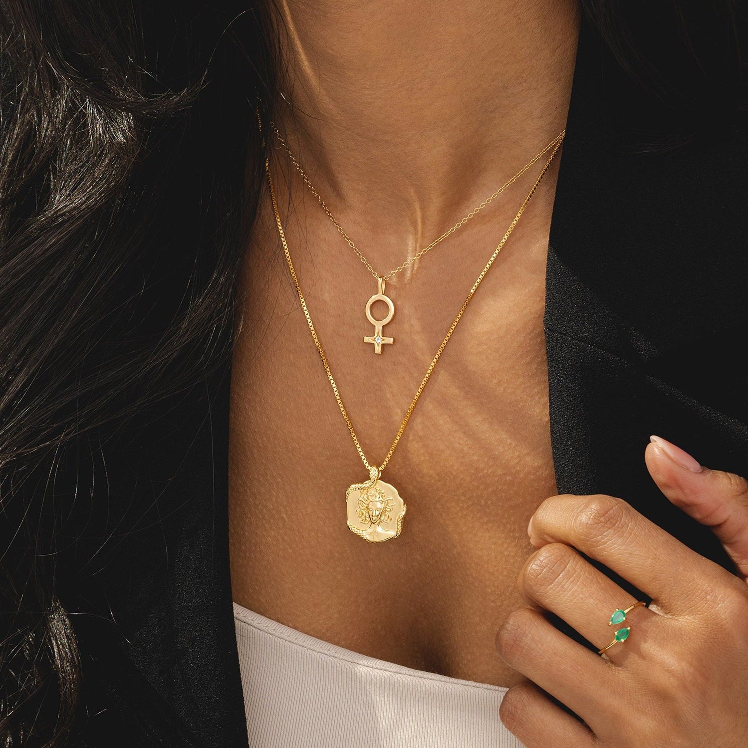 Womens jewellery by Rani and Co with a Medusa necklace in 18k gold plated finish inspired by Greek mythology