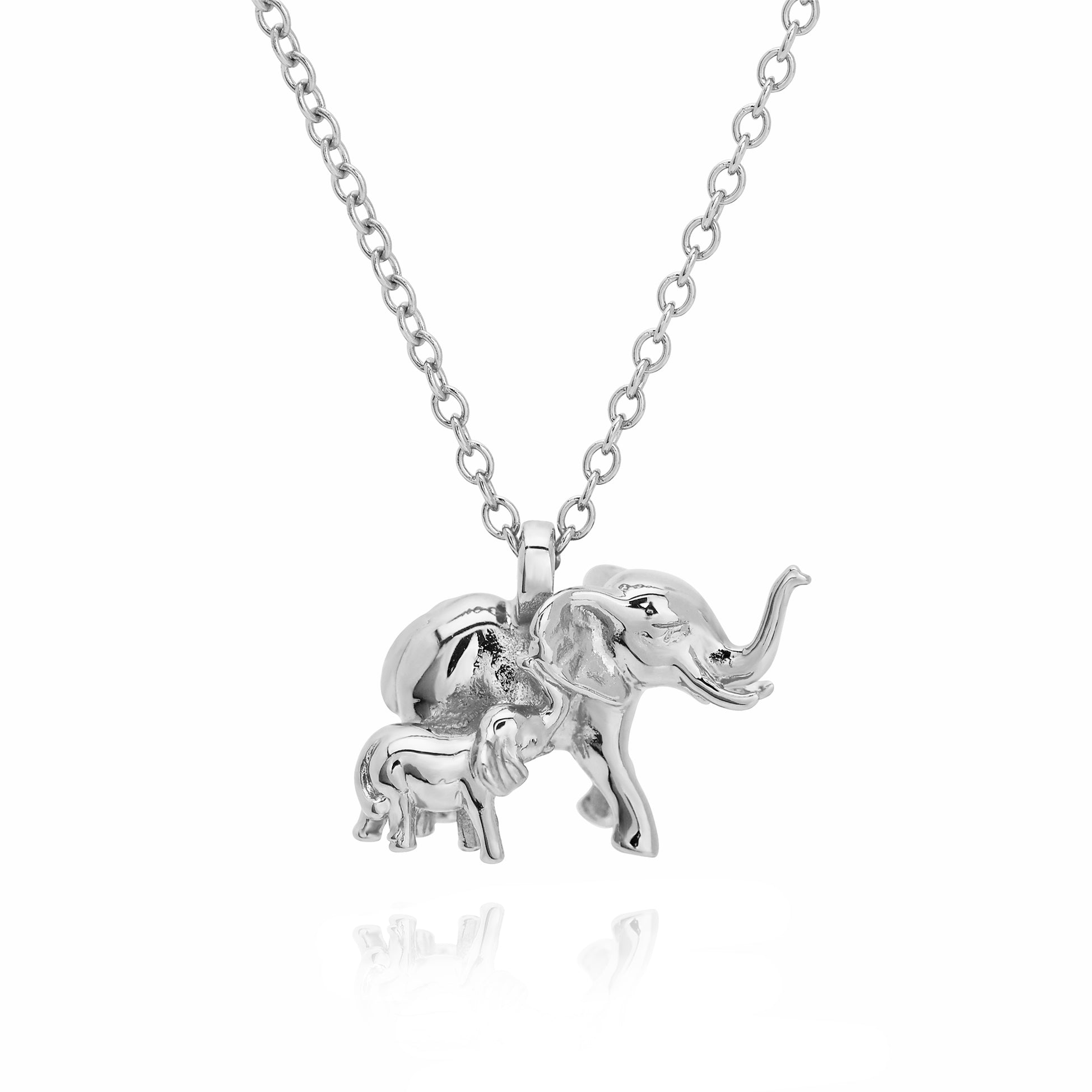 Meaningful silver necklace featuring elephant and baby design by Rani and Co womens jewellery