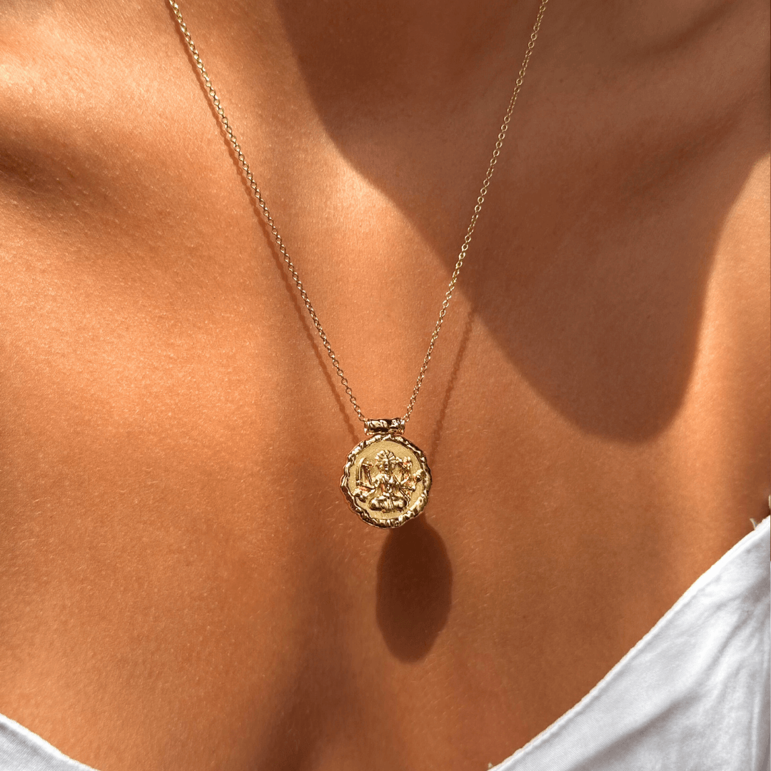 18k plated gold necklace with a powerful Hindu Goddess Durga pendant by Rani and Co womens