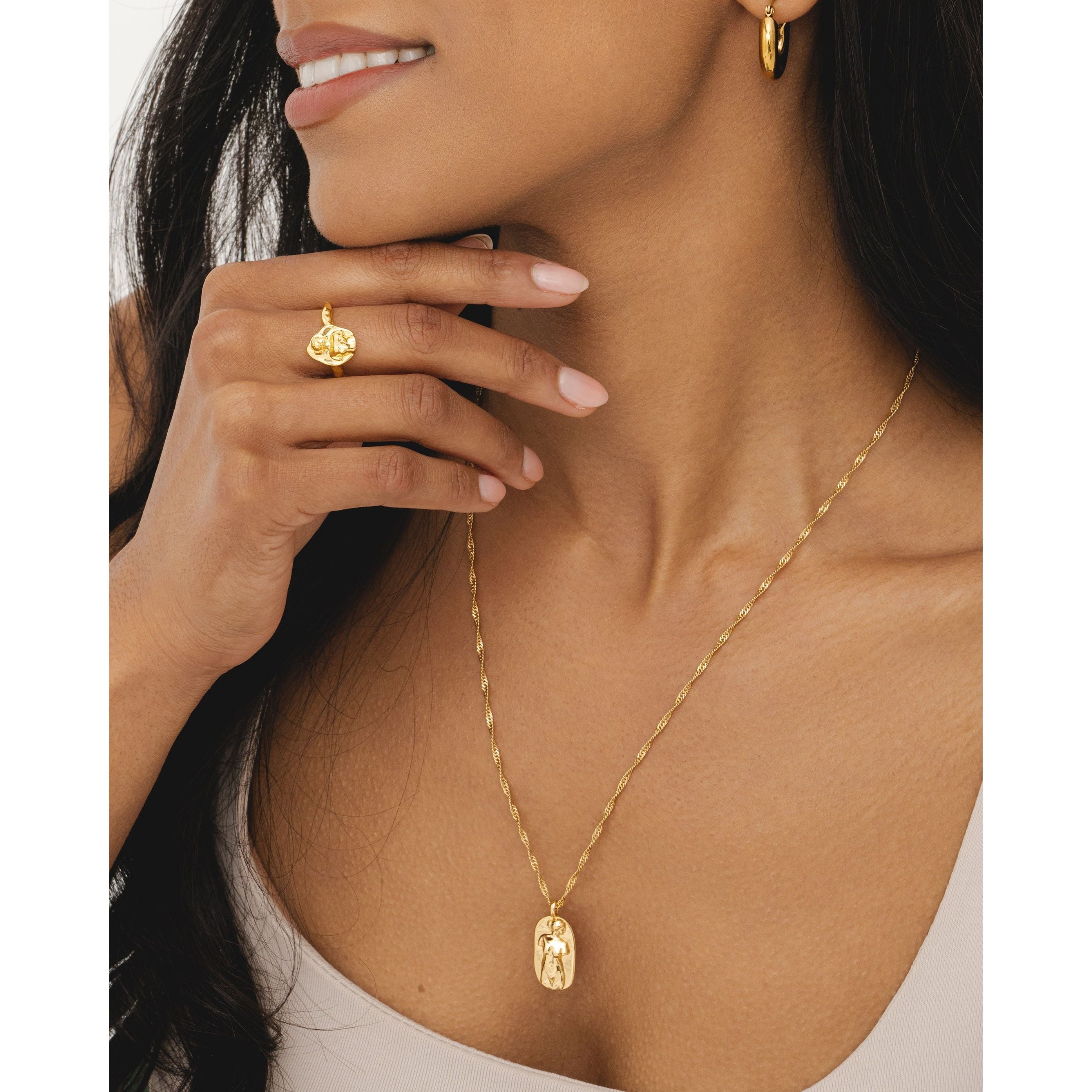 Elegant 18k plated gold Goddess Aphrodite Ring by Rani and Co womens jewellery