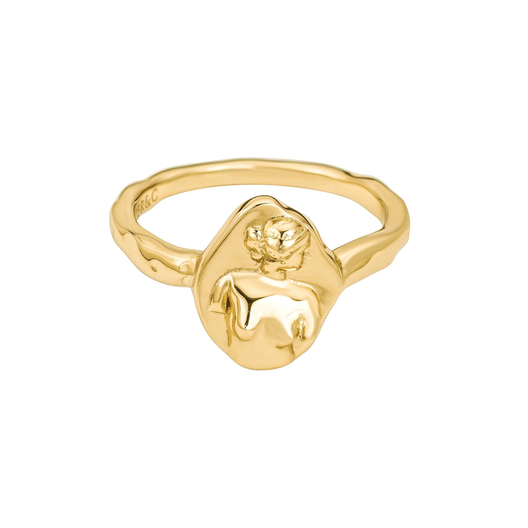 Womens jewellery by Rani and Co featuring the Goddess Aphrodite Ring in radiant hammered gold plating