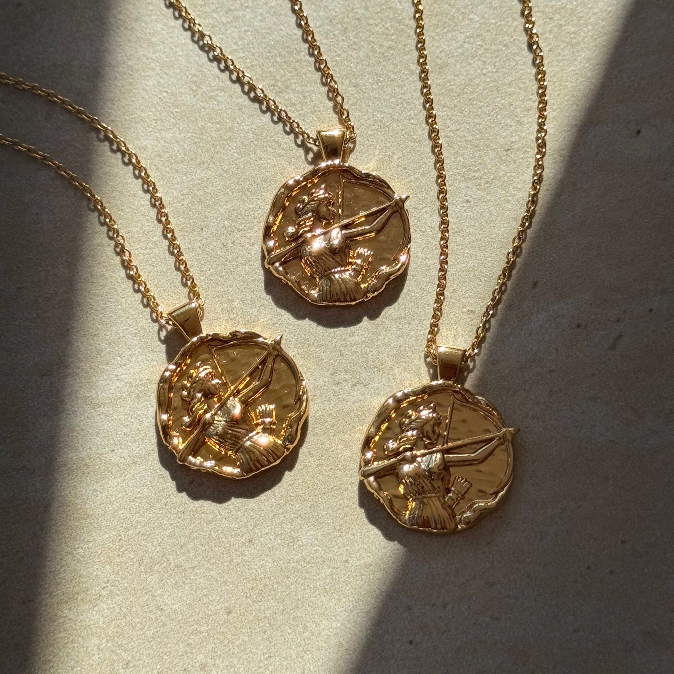 Elegant 18k plated gold necklace featuring the goddess Artemis by Rani and Co womens jewellery