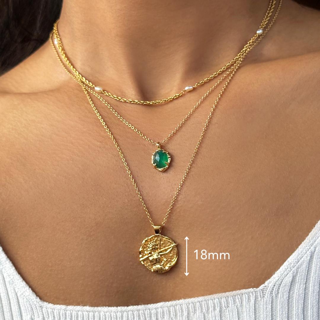 Elegant 18k plated gold necklace featuring the goddess Artemis by Rani and Co womens jewellery