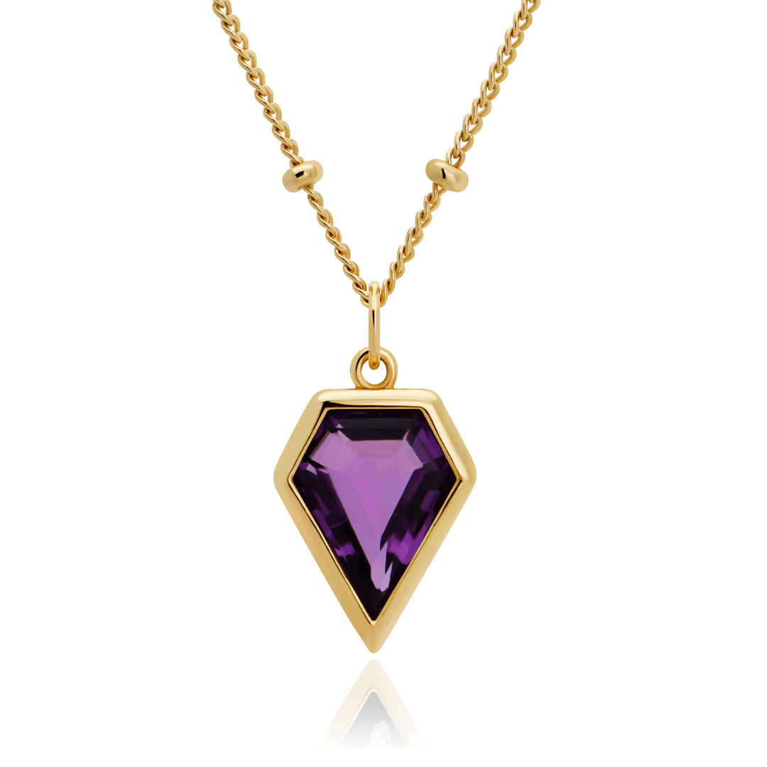 Amethyst kite shaped pendant necklace in 18k gold plated by Rani and Co womens jewellery