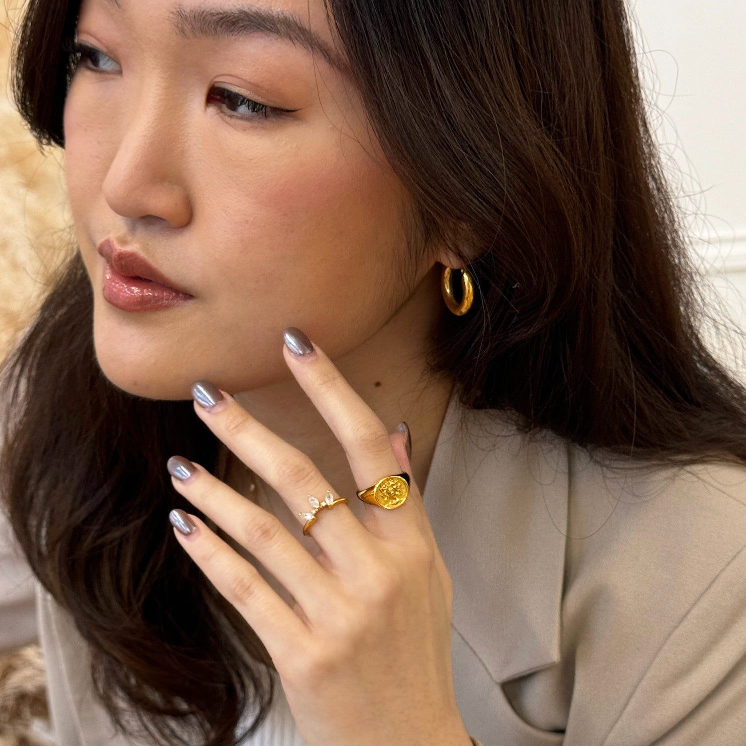 Statement 18k plated Medusa ring perfect for womens gold jewellery by Rani and Co