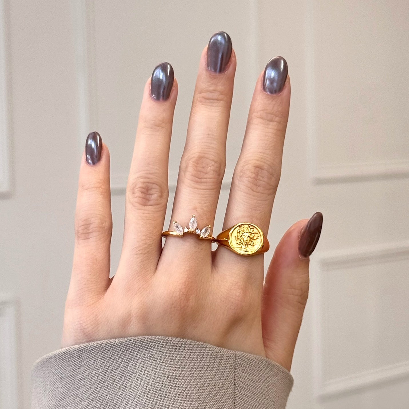 Medusa ring in 18k plated gold by Rani and Co womens jewellery collection