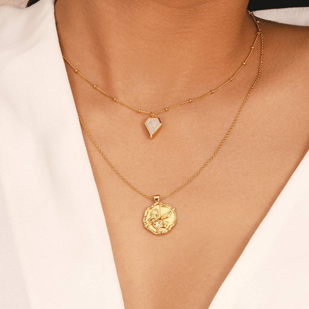 18k gold plated necklace featuring natural rainbow moonstone pendant by Rani and Co womens jewellery