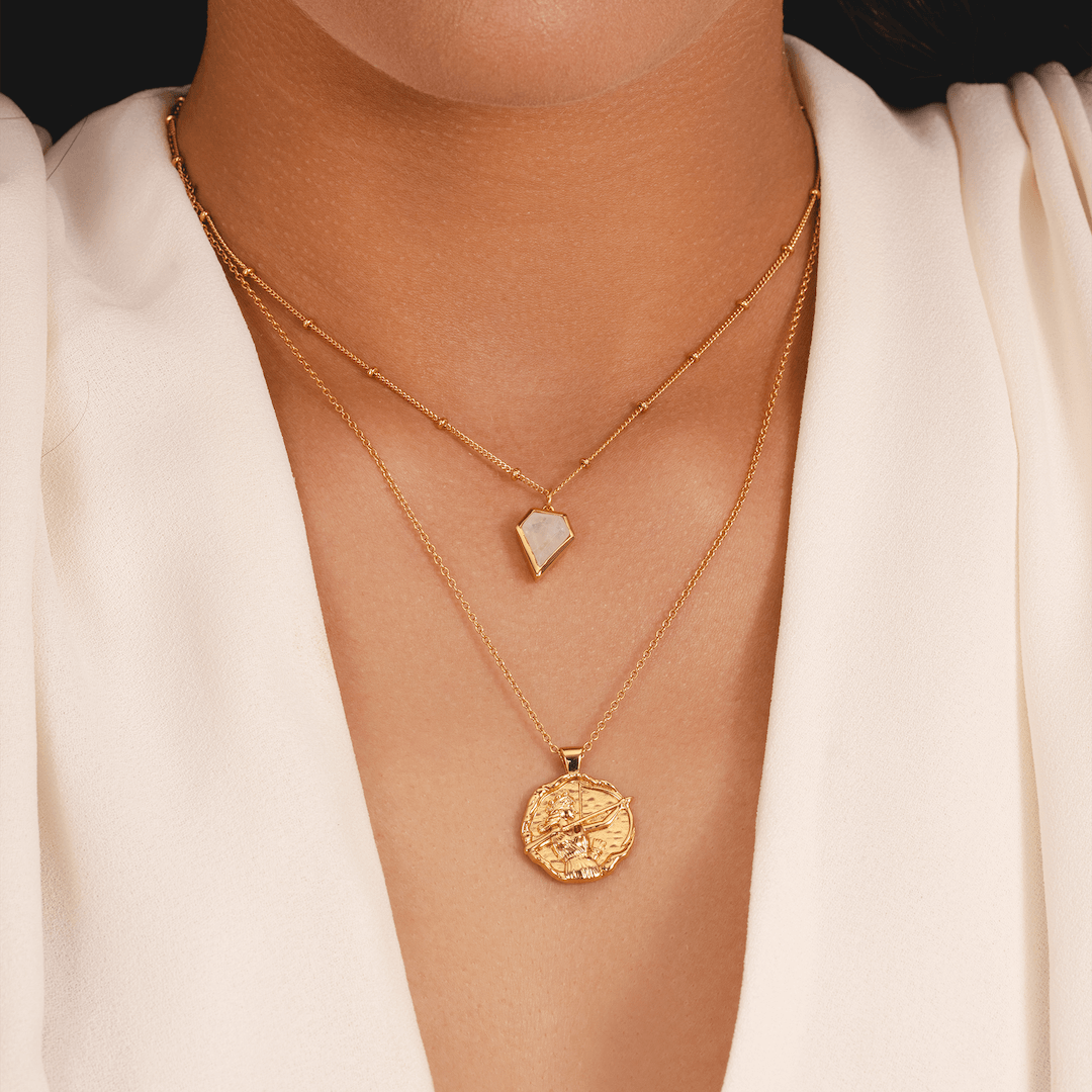 Rainbow moonstone kite shaped pendant necklace in 18k gold plated by Rani and Co womens jewellery