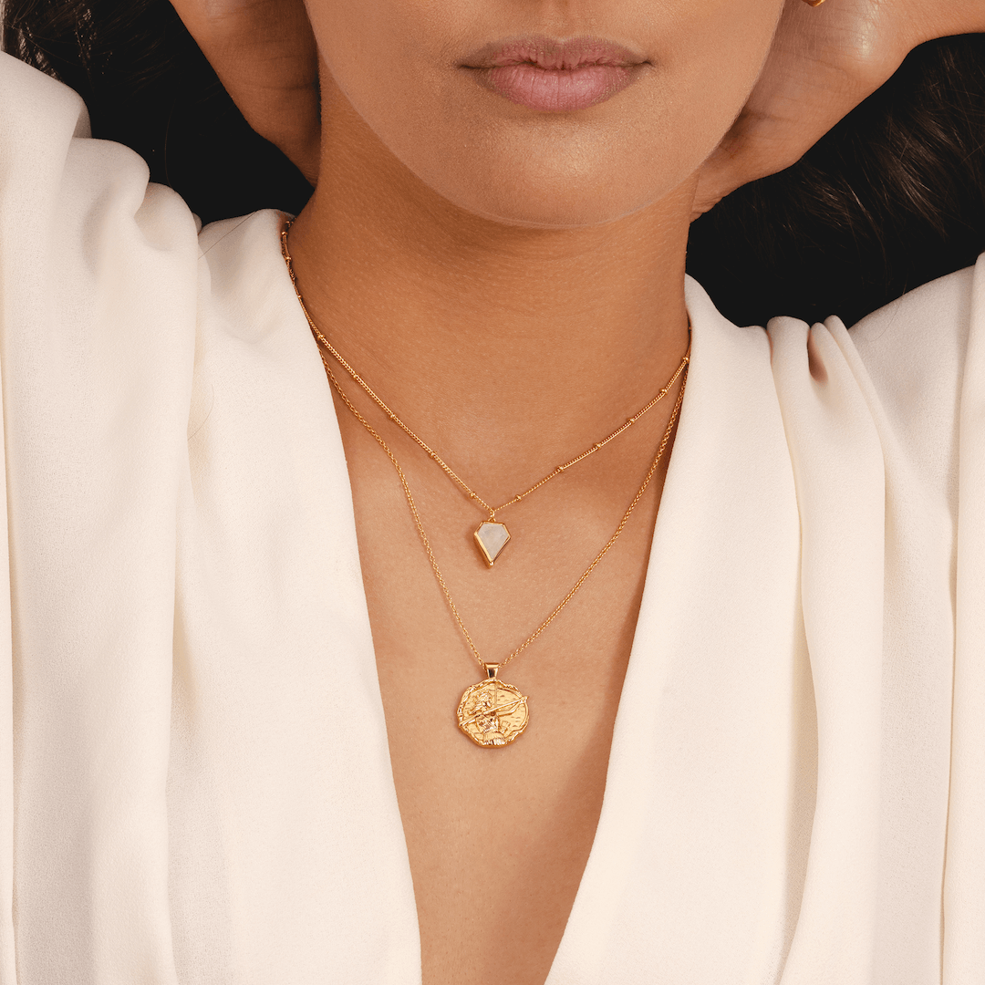 18k gold plated necklace featuring natural rainbow moonstone pendant by Rani and Co womens jewellery