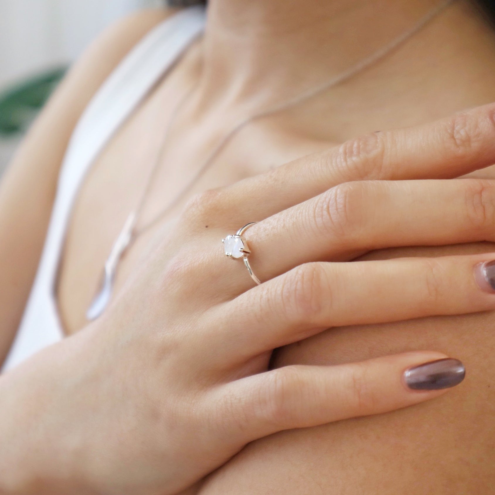 Moonstone Teardrop Ring (Silver)