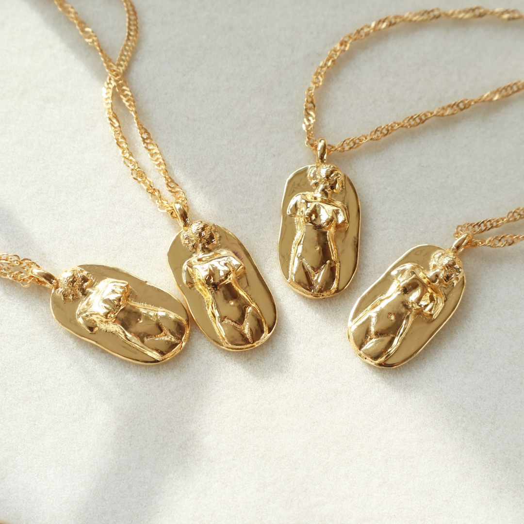 Greek goddess Aphrodite pendant – dainty 18k gold plated gold necklace women by Rani and Co