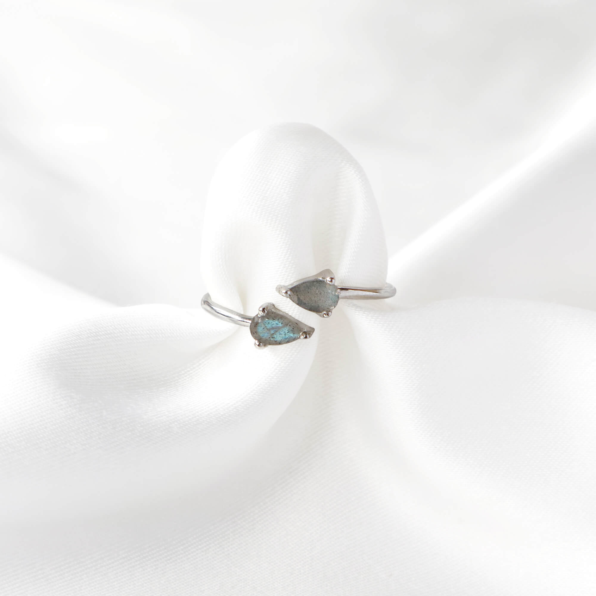 Labradorite teardrop adjustable ring silver jewellery piece for women by Rani and Co