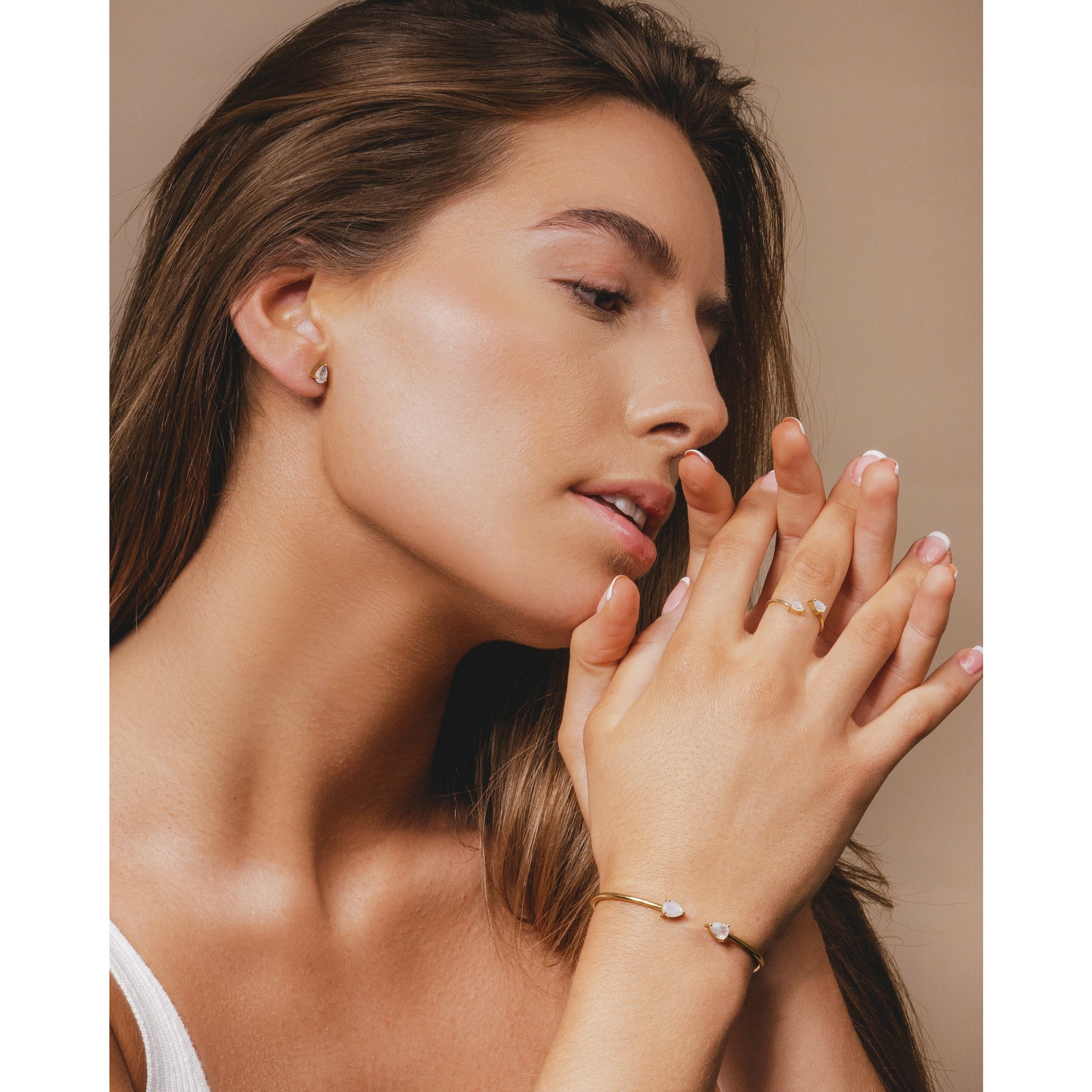 Moonstone Teardrop Cuff Bangle Bracelet