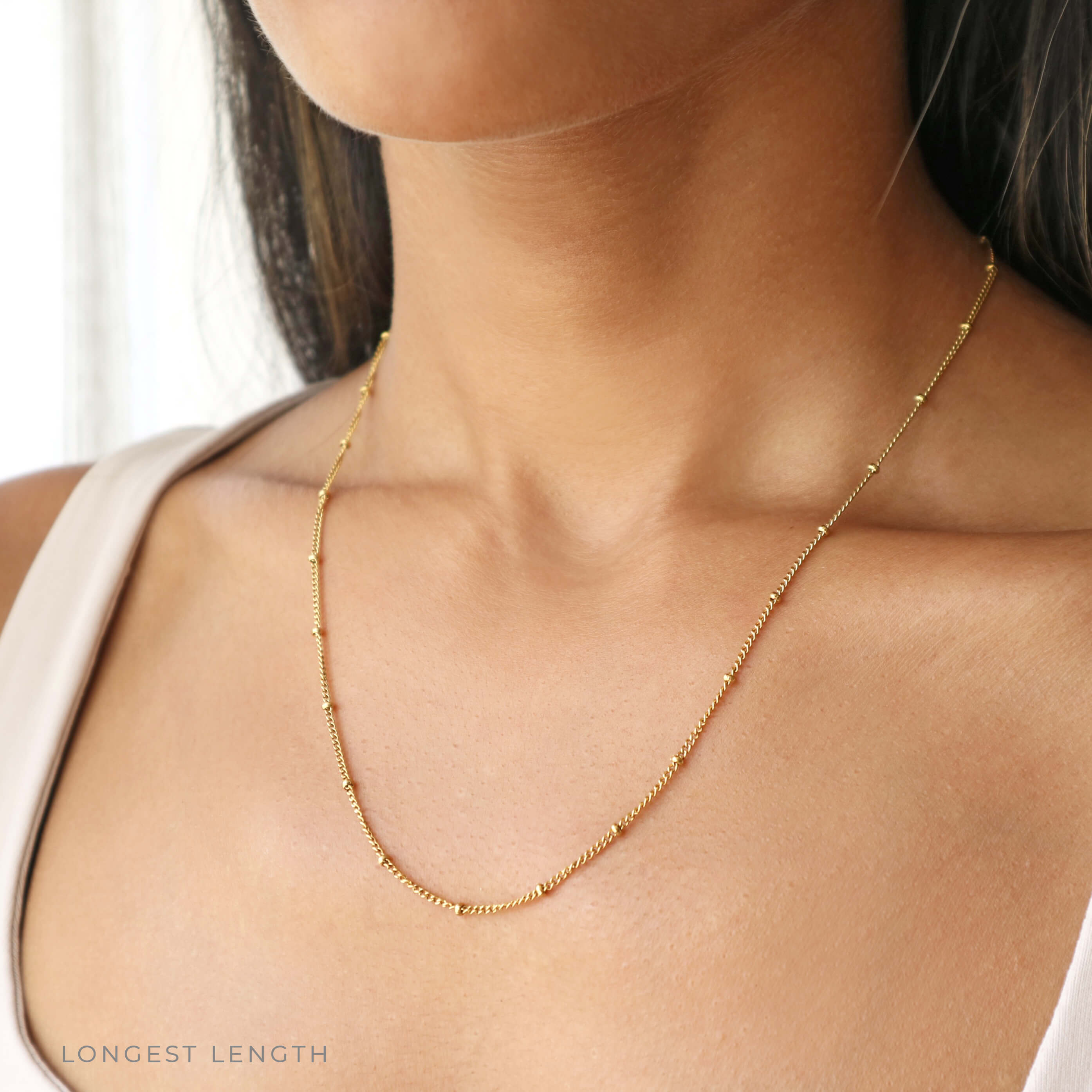 Gold satellite necklace made with 18k gold plated chain waterproof and perfect for everyday womens jewellery by Rani and Co