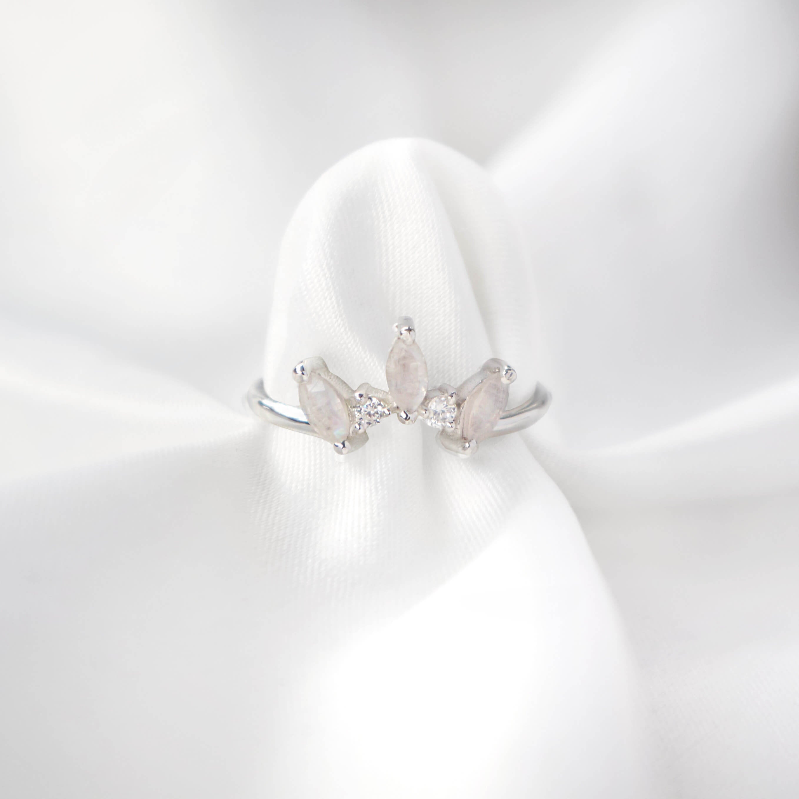 Minimalist moonstone ring in silver womens jewellery designed by Rani and Co for everyday elegance