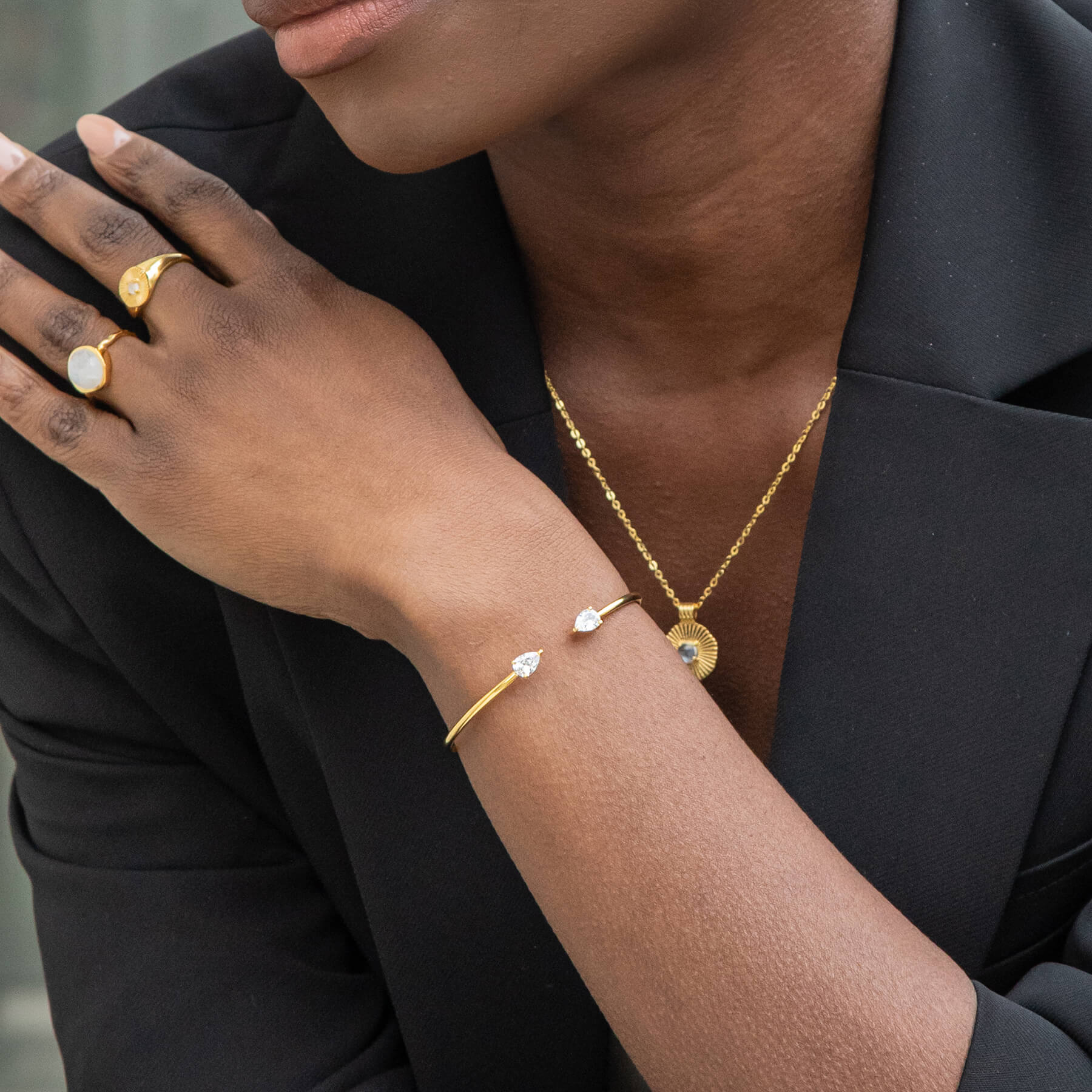 Cubic Zirconia Teardrop Cuff Bangle Bracelet