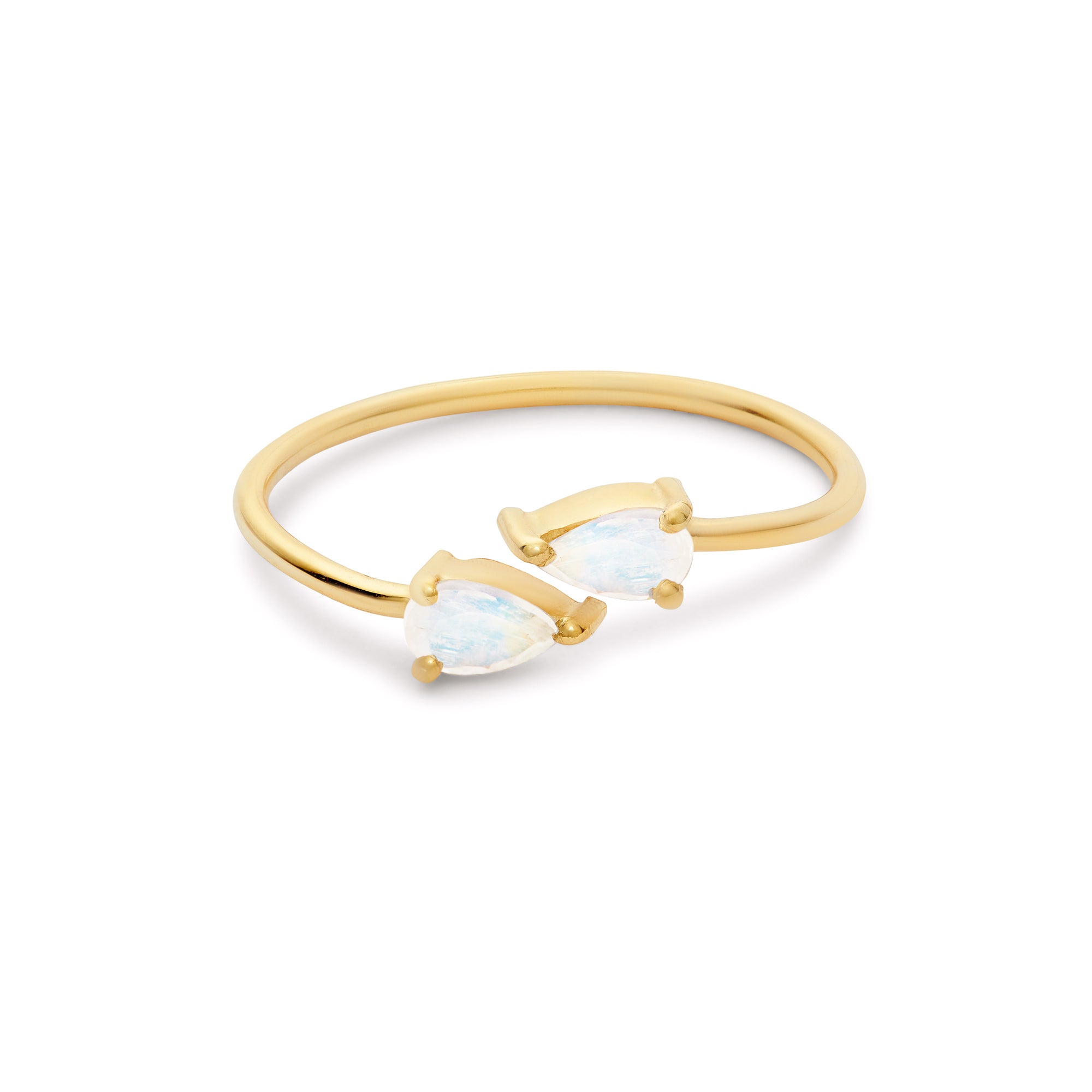 Adjustable 18k gold ring with moonstone teardrop for women by Rani and Co
