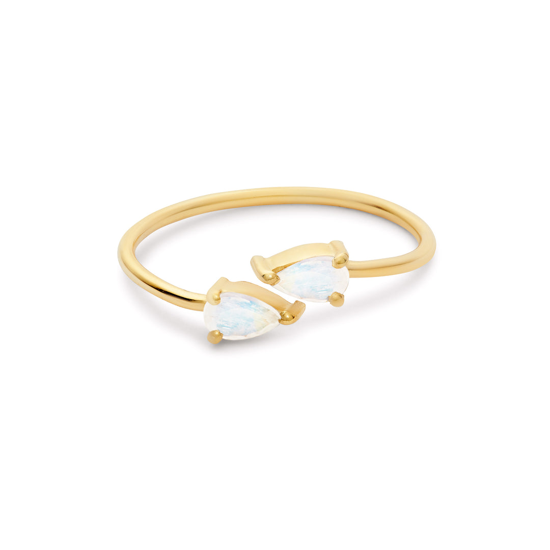 Adjustable 18k gold ring with moonstone teardrop for women by Rani and Co