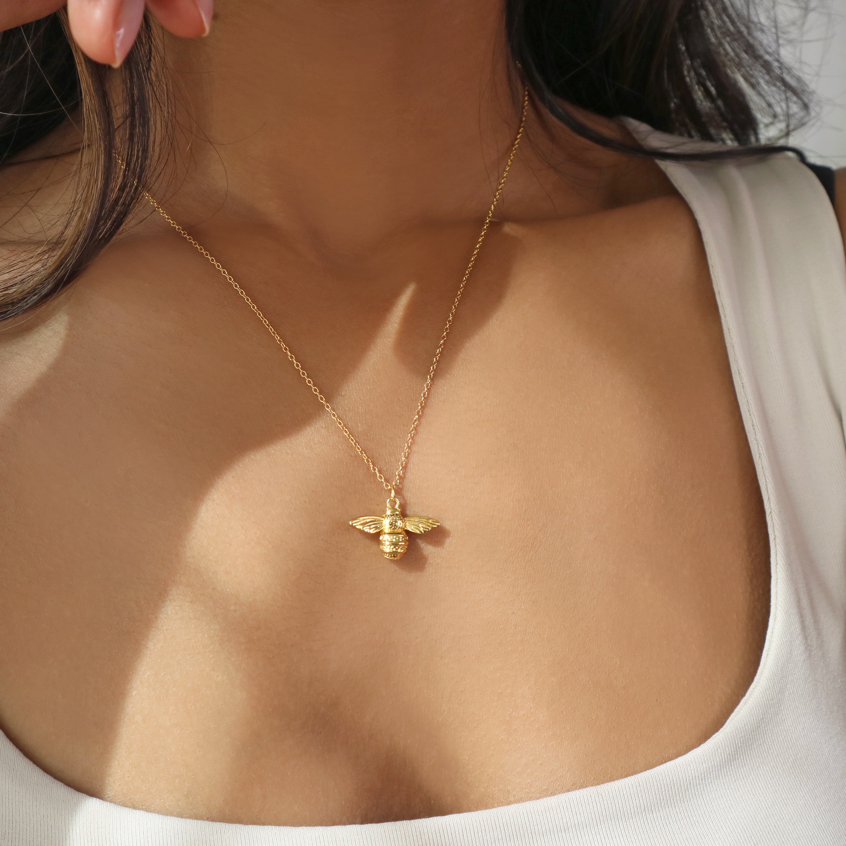 Queen Bee necklace with intricate details – hypoallergenic dainty gold necklace 18k gold plated by Rani and Co