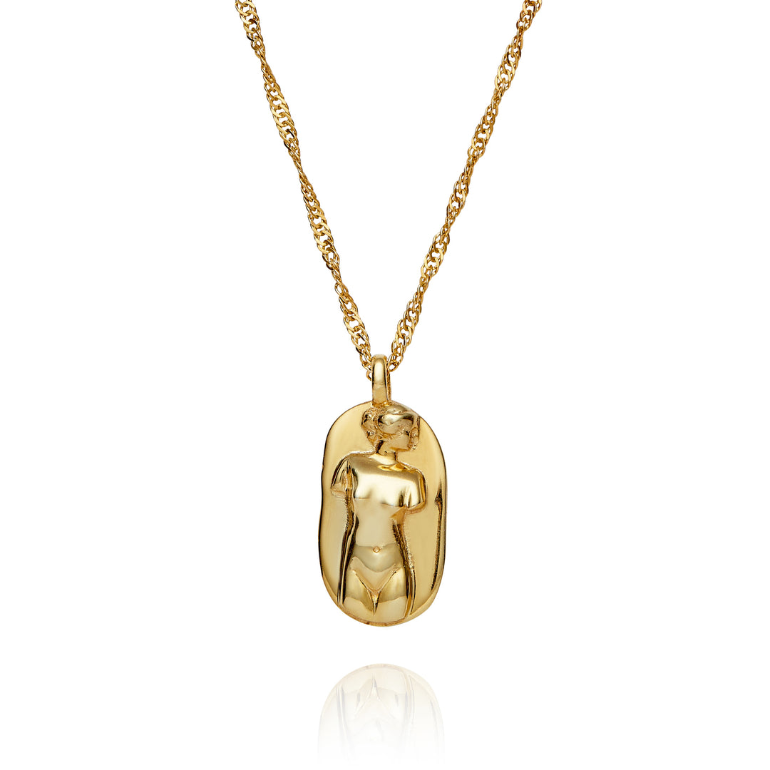 Aphrodite Greek goddess gold necklace women – hypoallergenic 18k gold plated pendant by Rani and Co