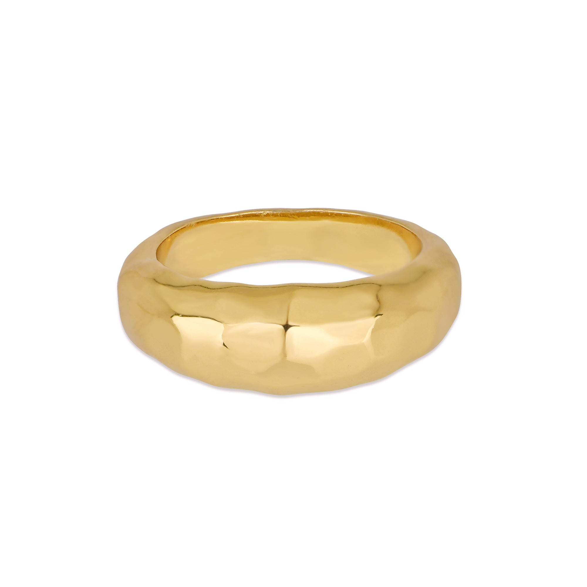Gold ring with a sculptural hammered design crafted in gold vermeil by Rani and Co womens jewellery