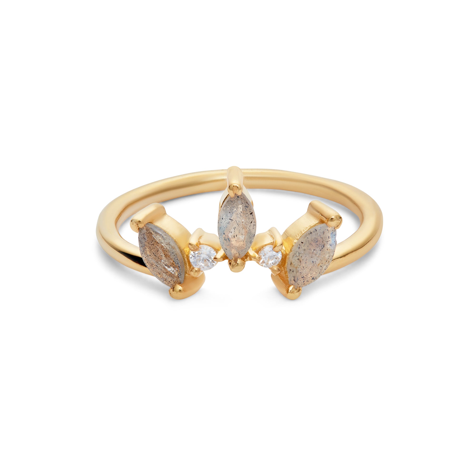 Labradorite crown ring with cubic zirconia stones – 18k gold plated ring womens gold jewellery by Rani and Co