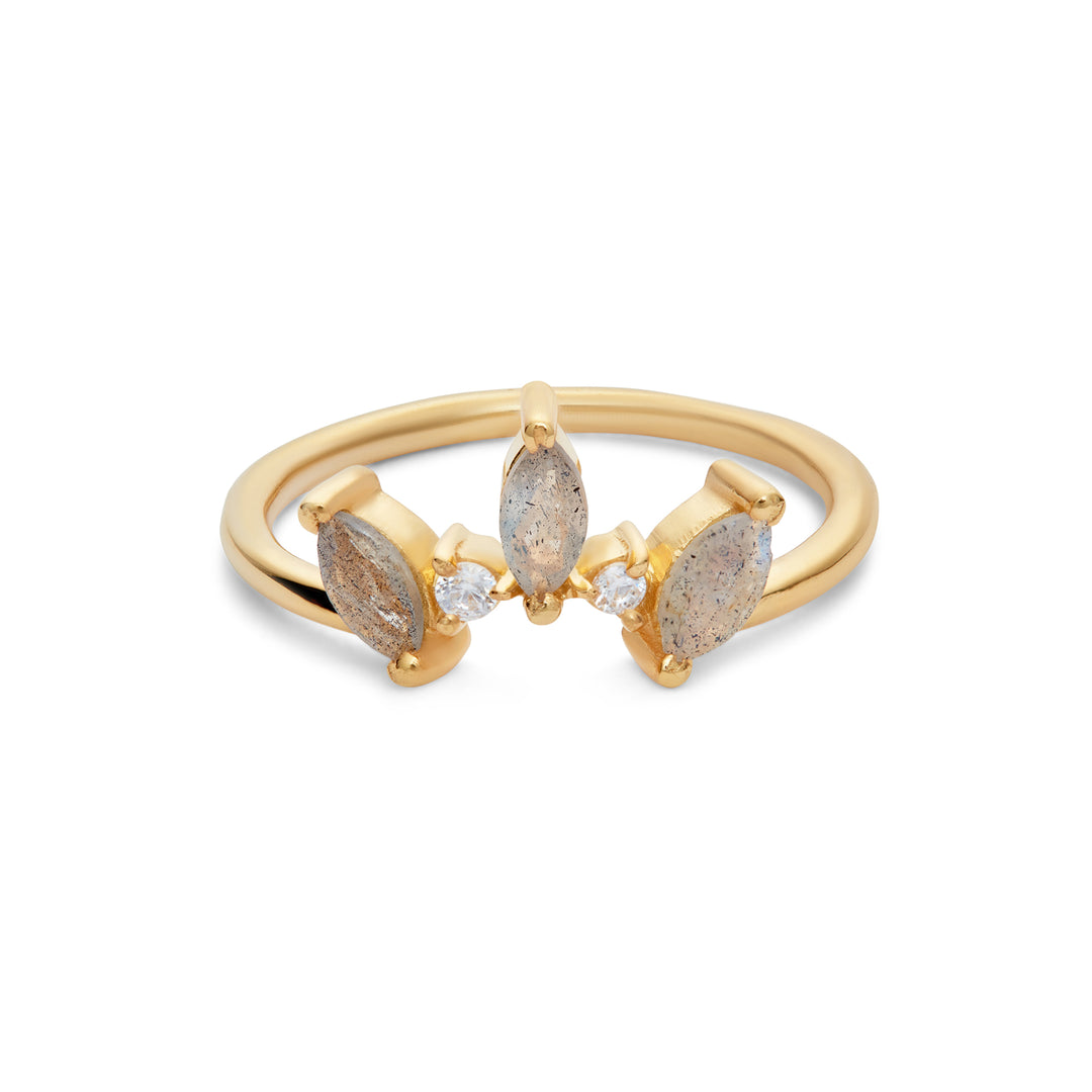 Labradorite crown ring with cubic zirconia stones – 18k gold plated ring womens gold jewellery by Rani and Co