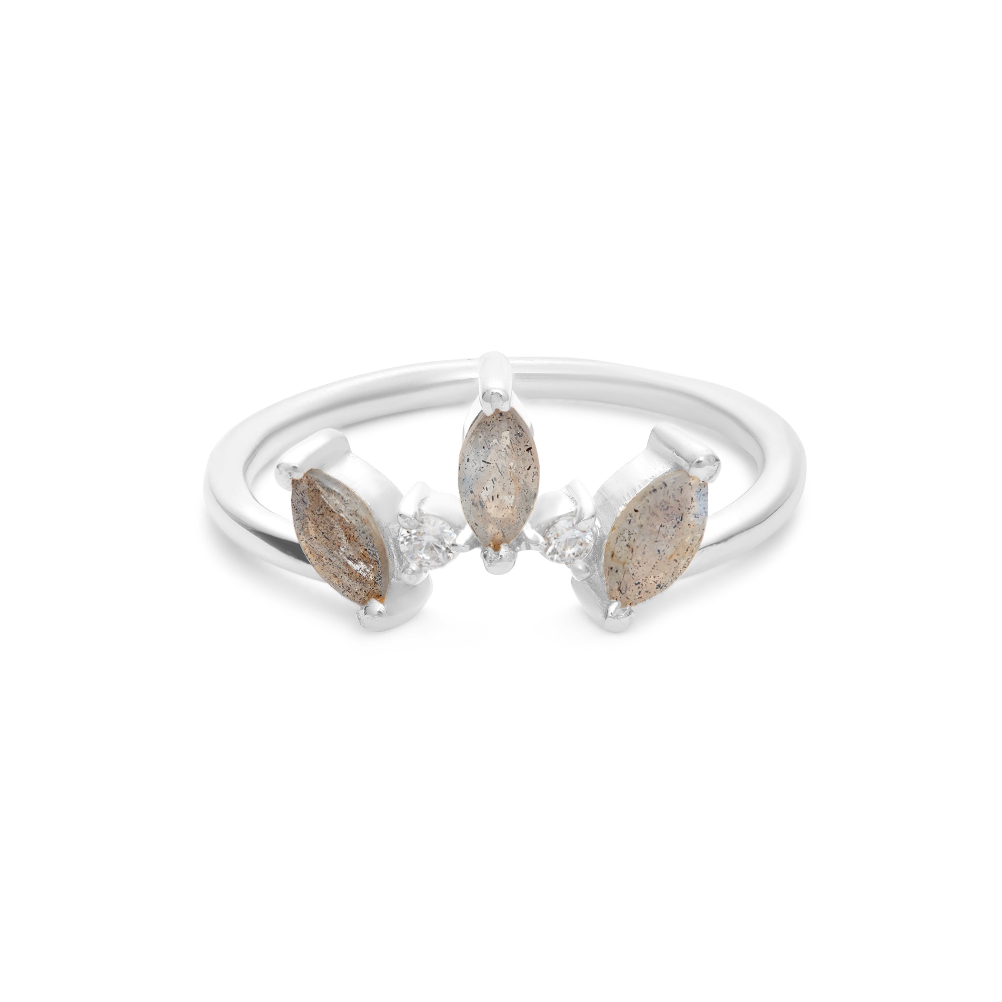 Minimal labradorite crown design ring in silver jewellery perfect for womens gemstone jewellery by Rani and Co