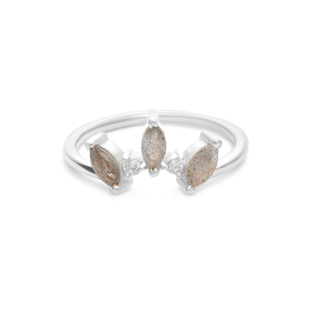 Minimal labradorite crown design ring in silver jewellery perfect for womens gemstone jewellery by Rani and Co