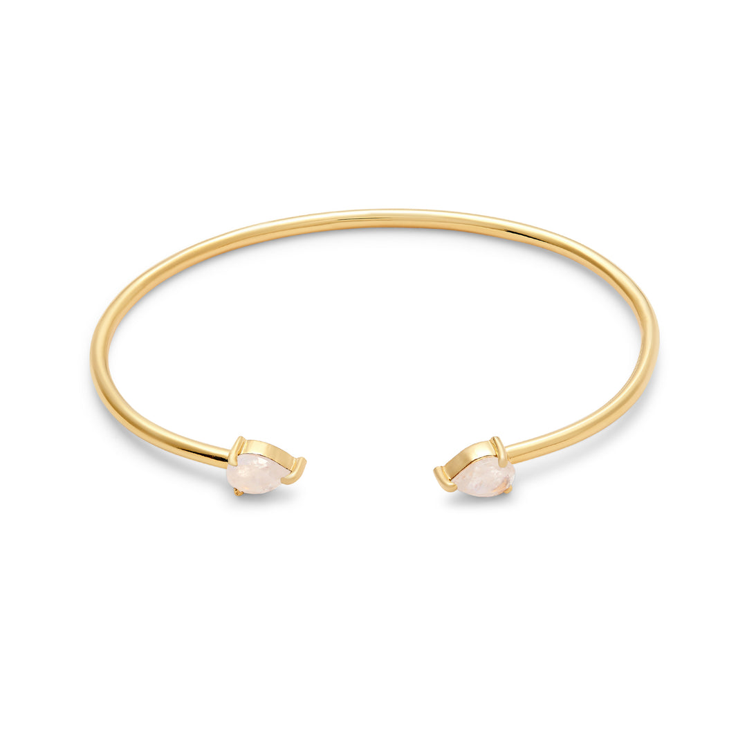 Moonstone gold cuff bangle – adjustable bracelet with teardrop moonstone by Rani and Co, 18k gold plated jewellery