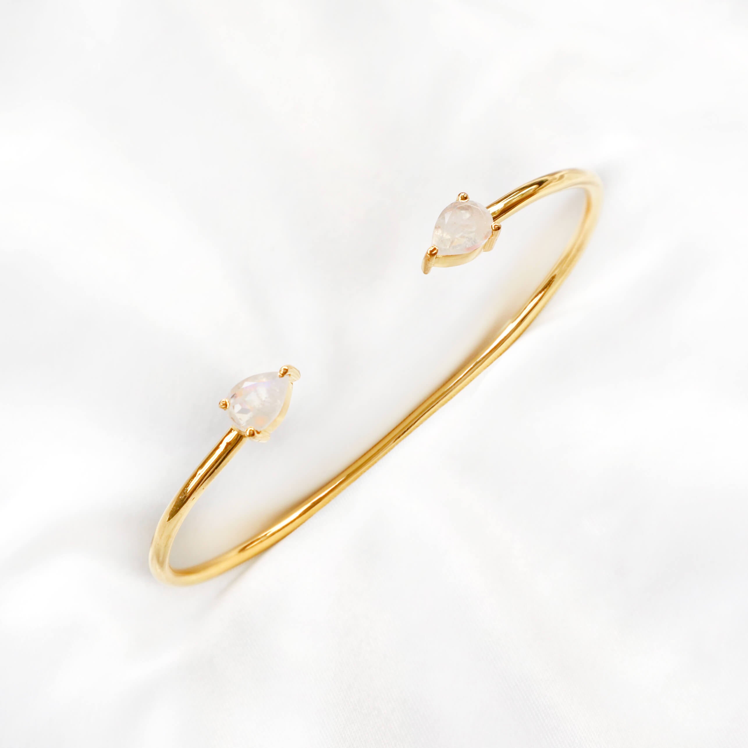 Cuff bracelet gold with moonstone teardrops – 18k gold plated adjustable bangle for women by Rani and Co