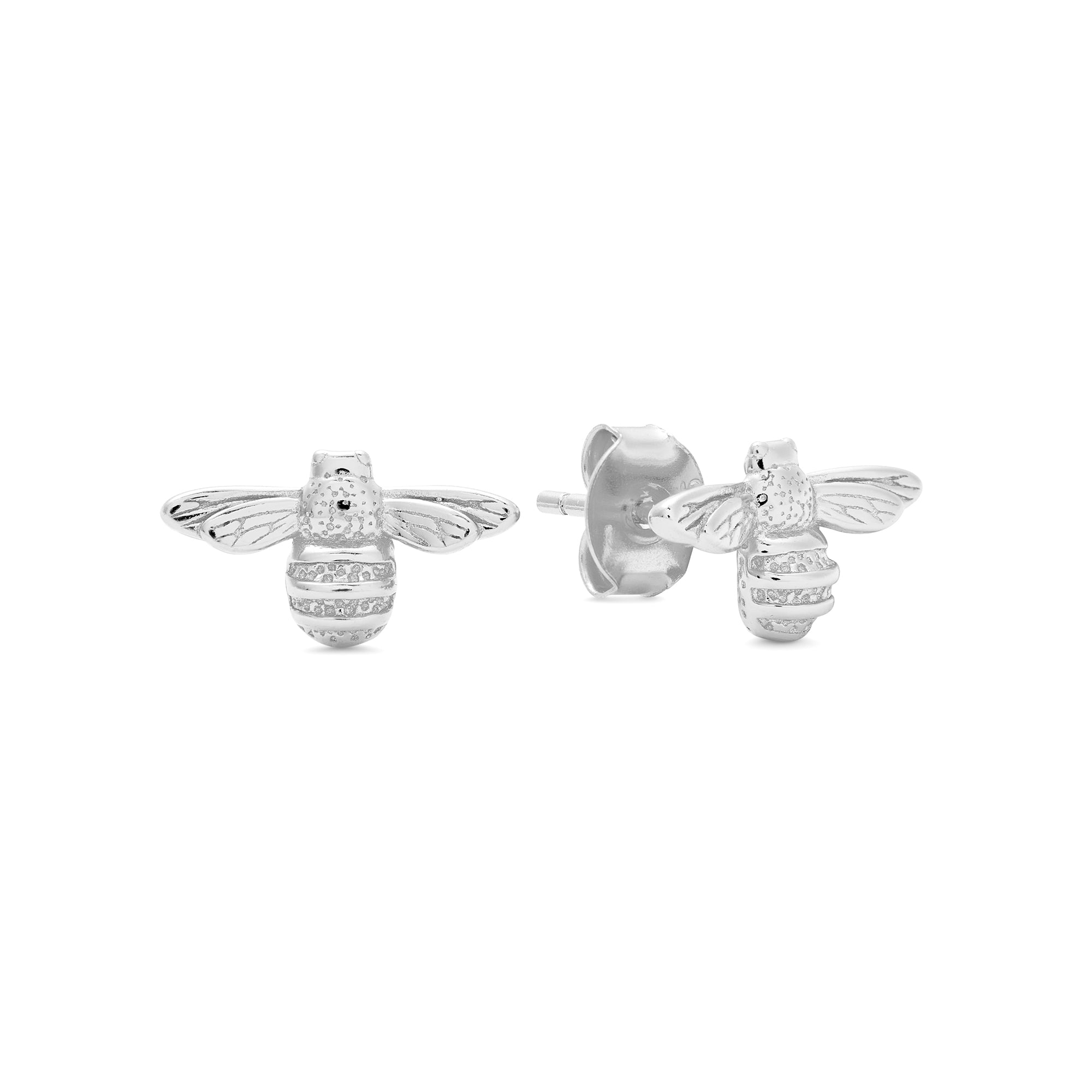 Silver stud earrings for women featuring delicate bumble bee studs in silver by Rani and Co